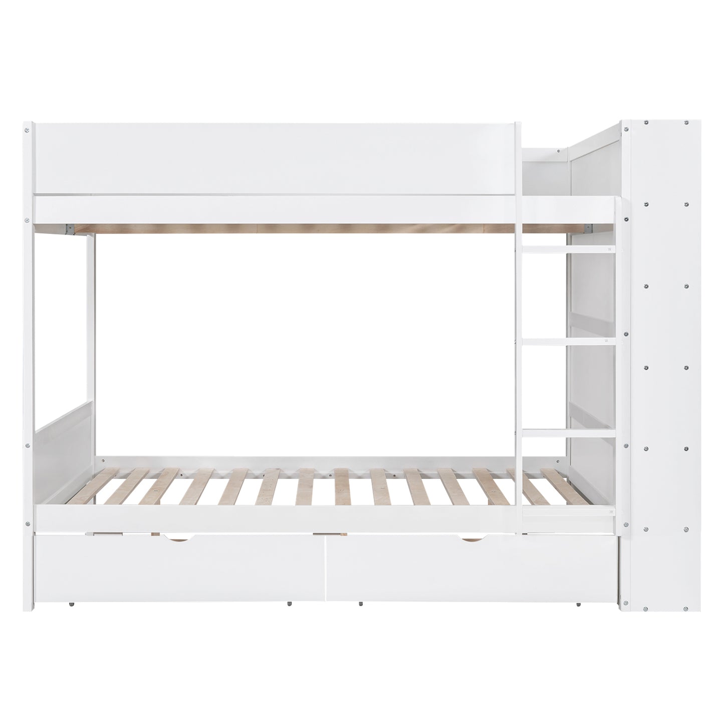 White Full over Full Bunk Bed with Bonus Storage and Multi-layer Cabinet