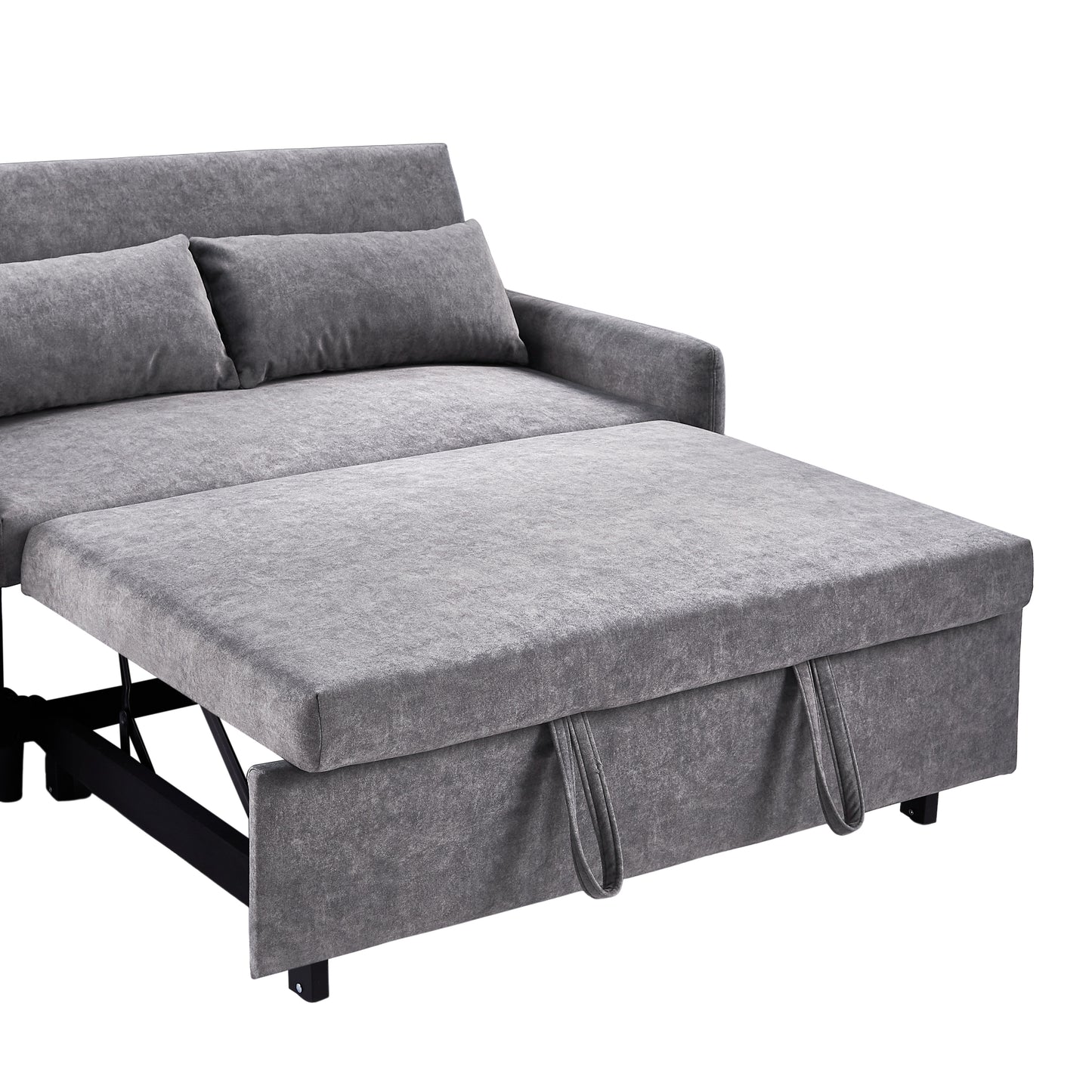 Adjustable Grey Loveseat Sofa Bed with USB Ports and Storage Pockets