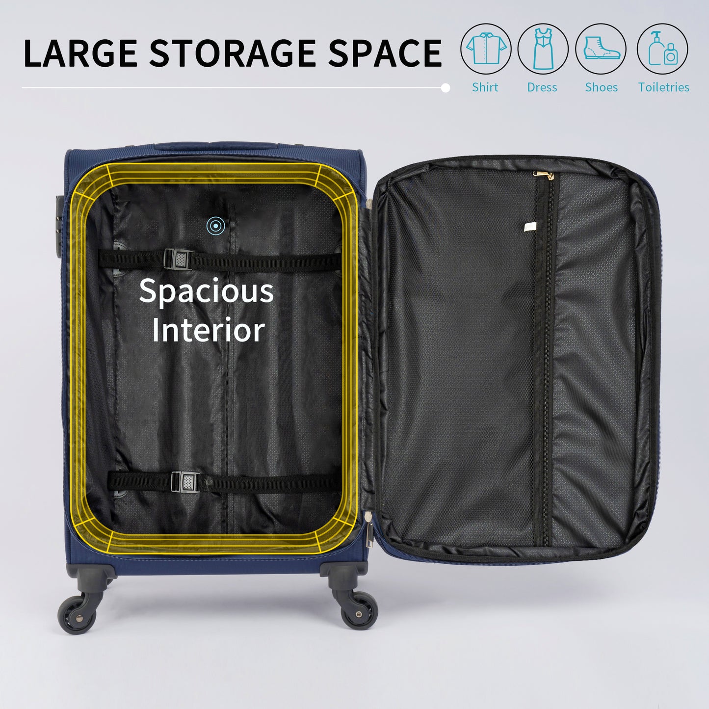 Softside Luggage Expandable 3 Piece Set Suitcase Upright Spinner Softshell Lightweight Luggage Travel Set