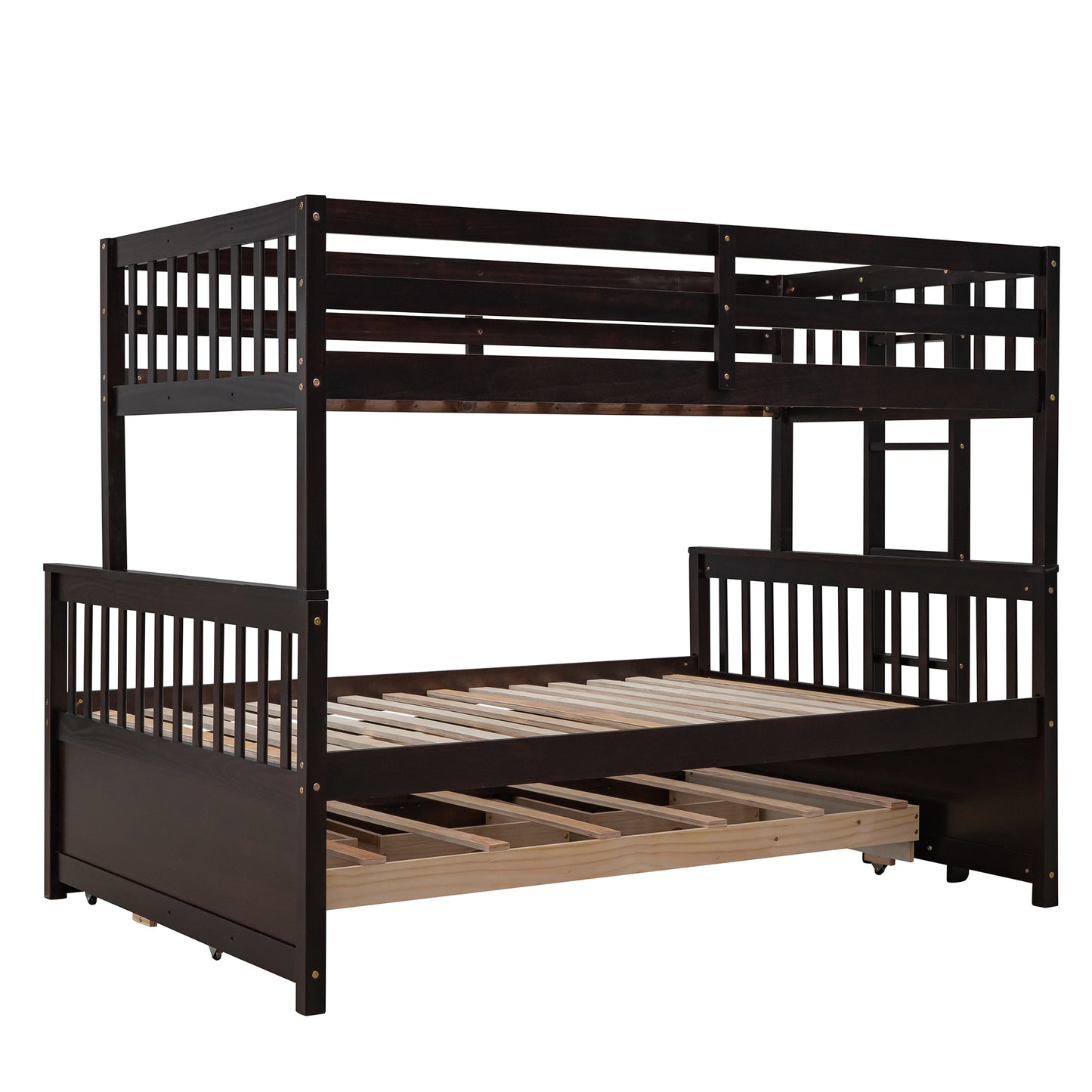 Rustic Three-Bedroom Bunk Bed with Trundle and Drawers - Espresso