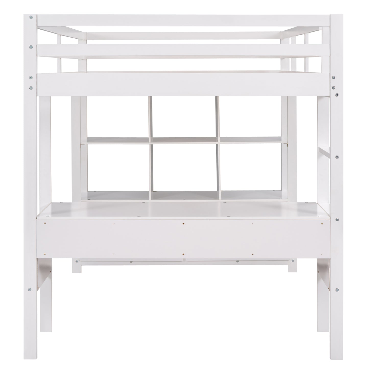 Full Size Loft Bed with Built-in Desk with Two Drawers, and Storage Shelves and Drawers,White