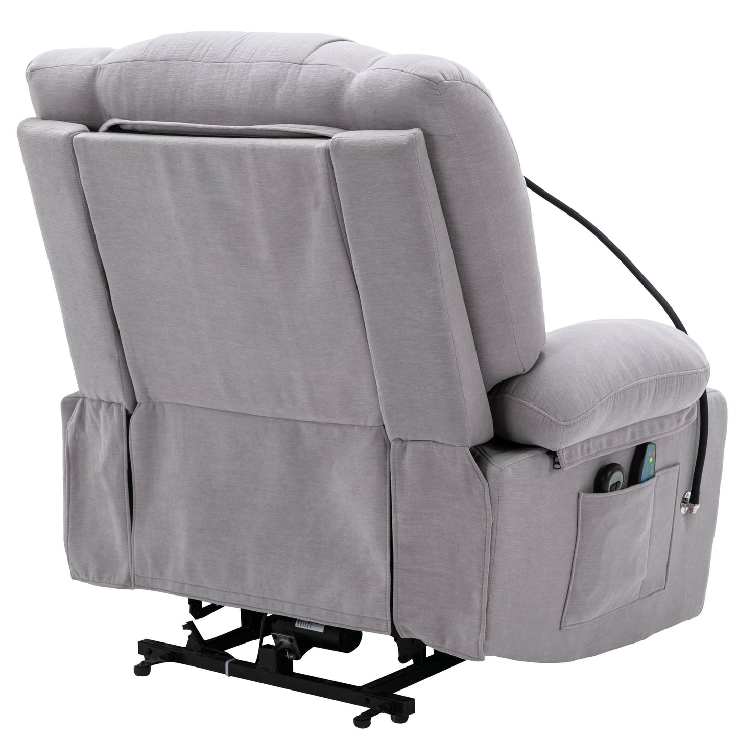 Grey Electric Power Lift Recliner Chair with Massage, Heat, Storage, and Swivel Phone Holder