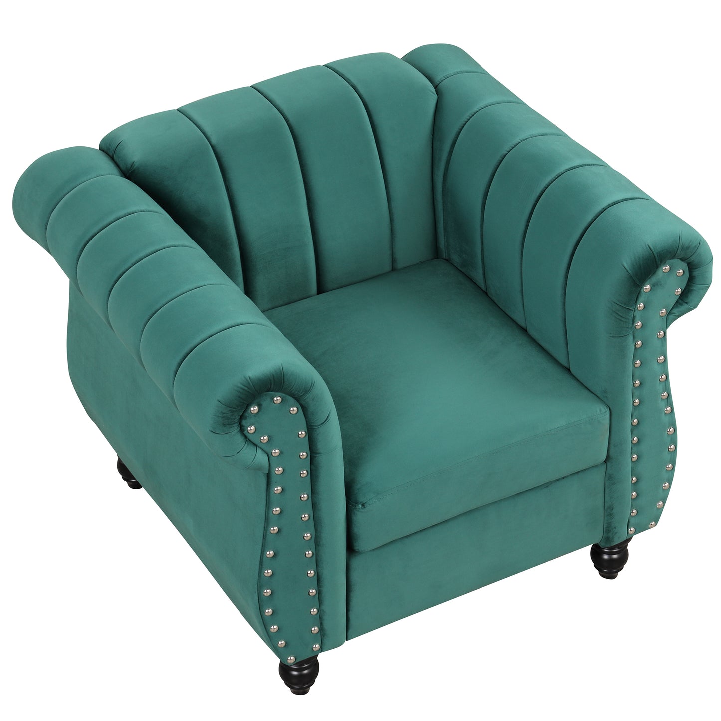 Modern Green Upholstered Sofa with Tufted Backrest and Solid Wood Legs