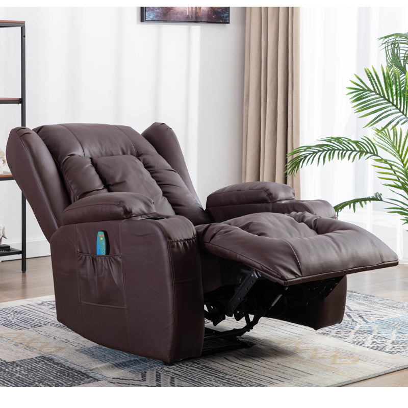 Ultimate Comfort Brown PU Recliner Chair with Eight-Point Massager and Heat Function