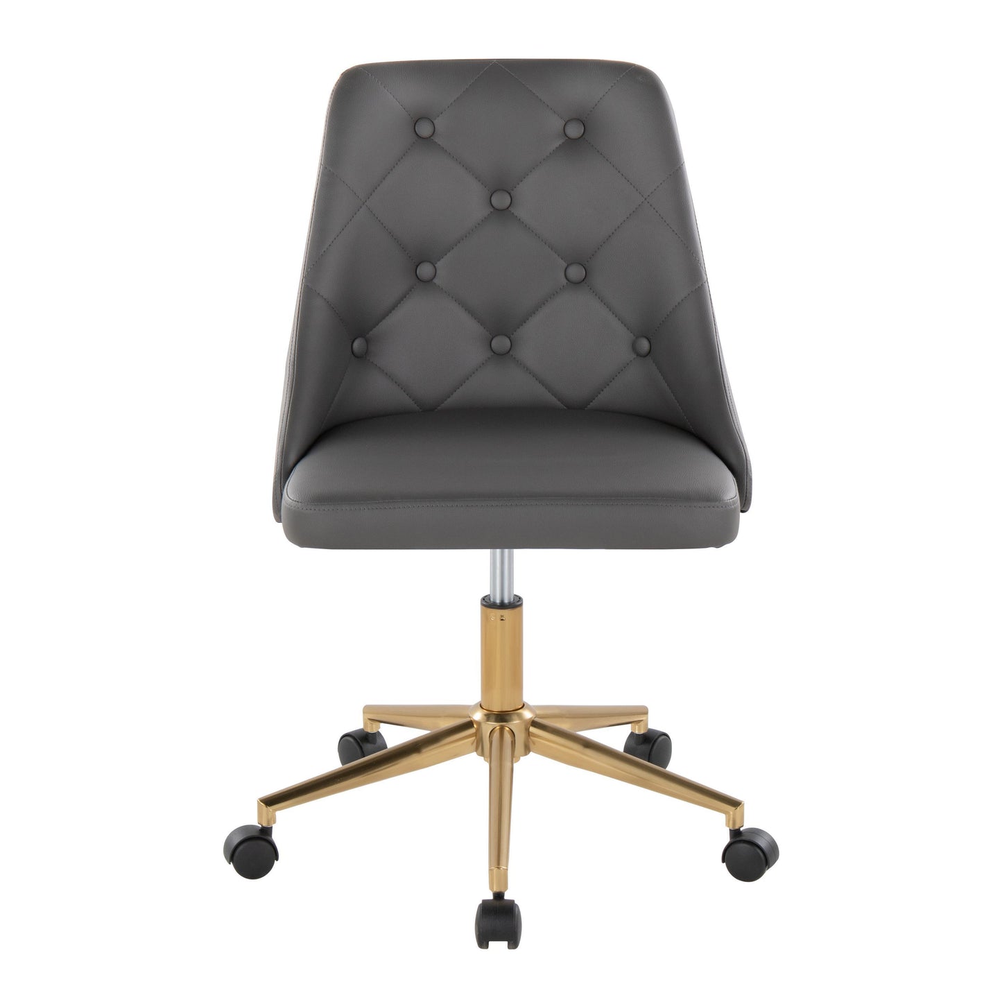 Marche Contemporary Swivel Task Chair with Casters in Gold Metal and Grey Faux Leather by LumiSource