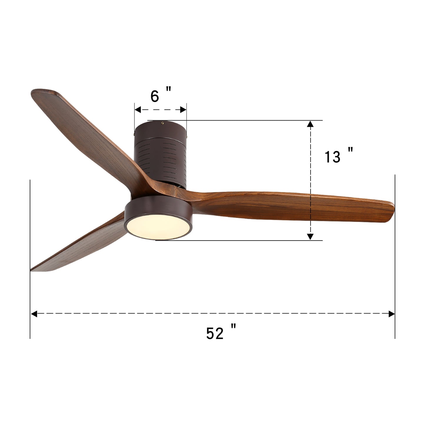 52 Inch Modern Wooden Ceiling Fan with LED Light and Remote Control