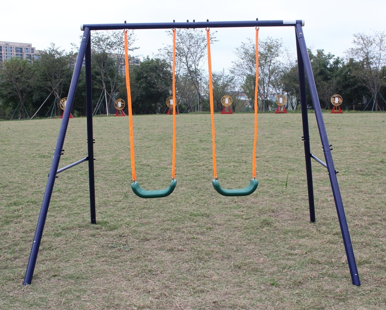 Children's Two-Seat Swing Set with Sturdy A-Frame