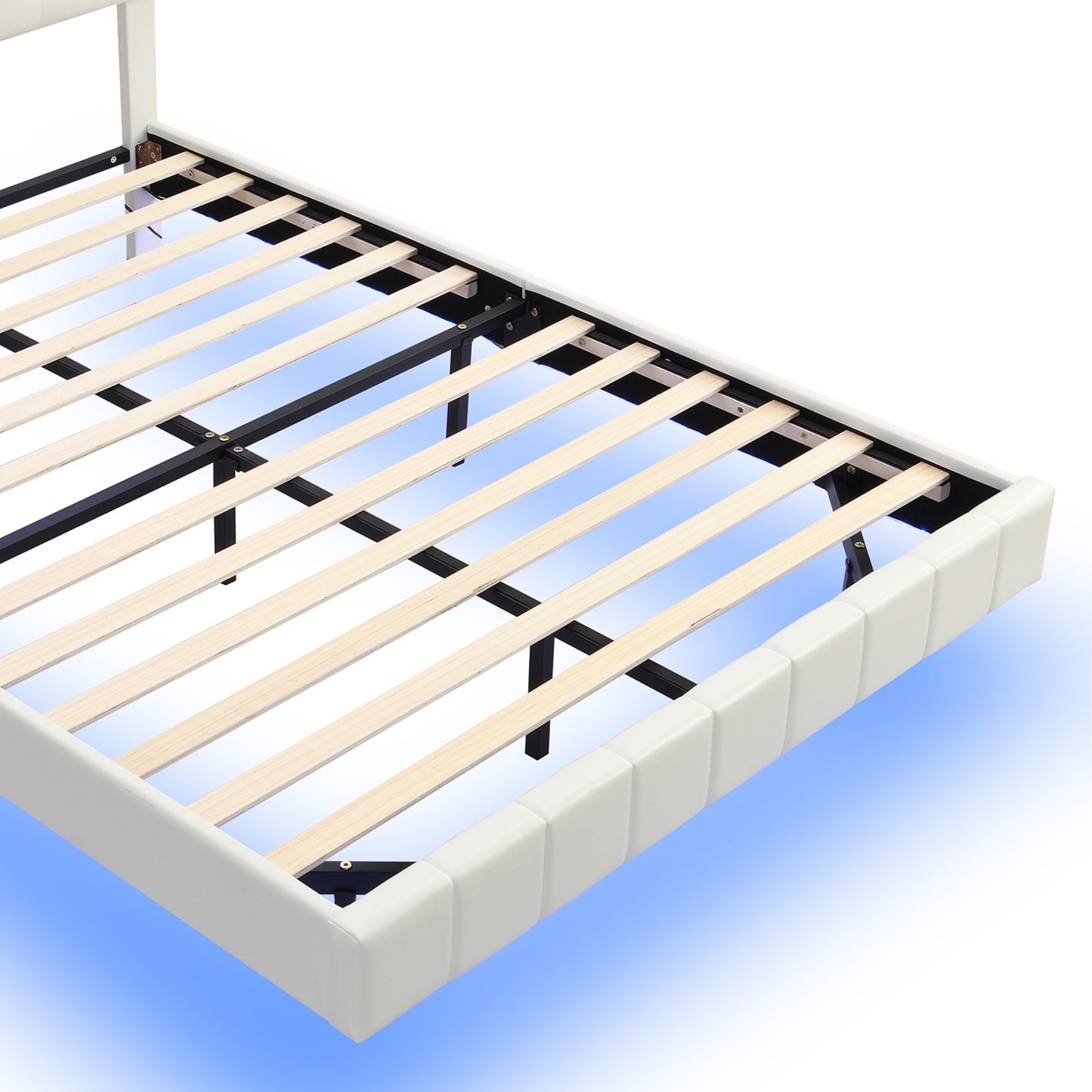 Full Size Floating Bed Frame with LED Lights and USB Charging,Modern Upholstered Platform LED Bed Frame,White(Full)