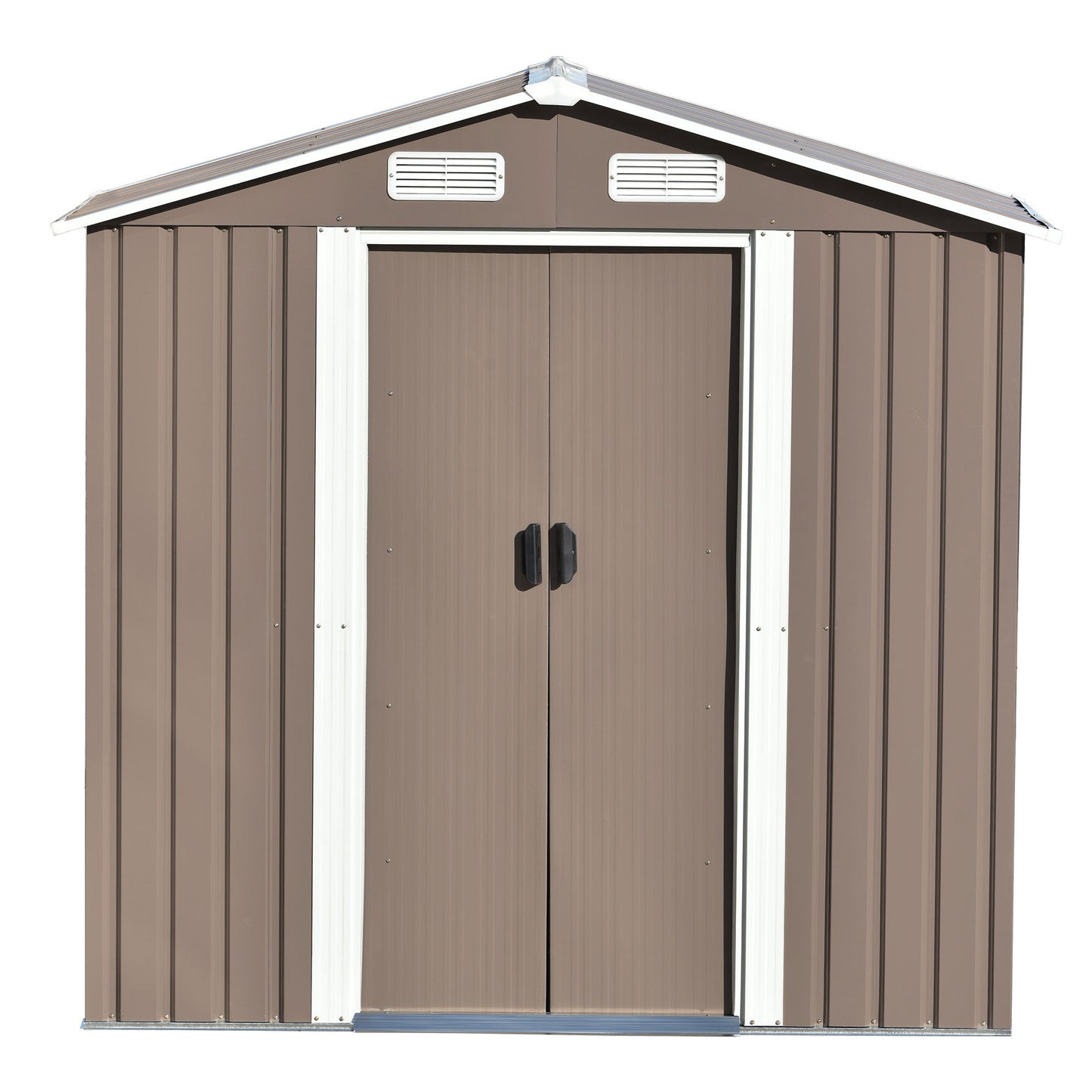 Patio 6ft x4ft Bike Shed Garden Shed, Metal Storage Shed with Lockable Door, Tool Cabinet with Vents and Foundation for Backyard, Lawn, Garden, Brown