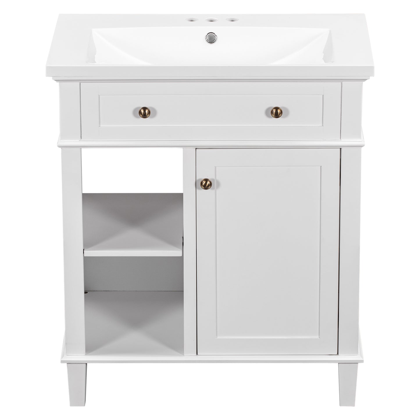 30" Bathroom Vanity with Ceramic Sink Set, One Cabinet and Adjustable Shelf, White