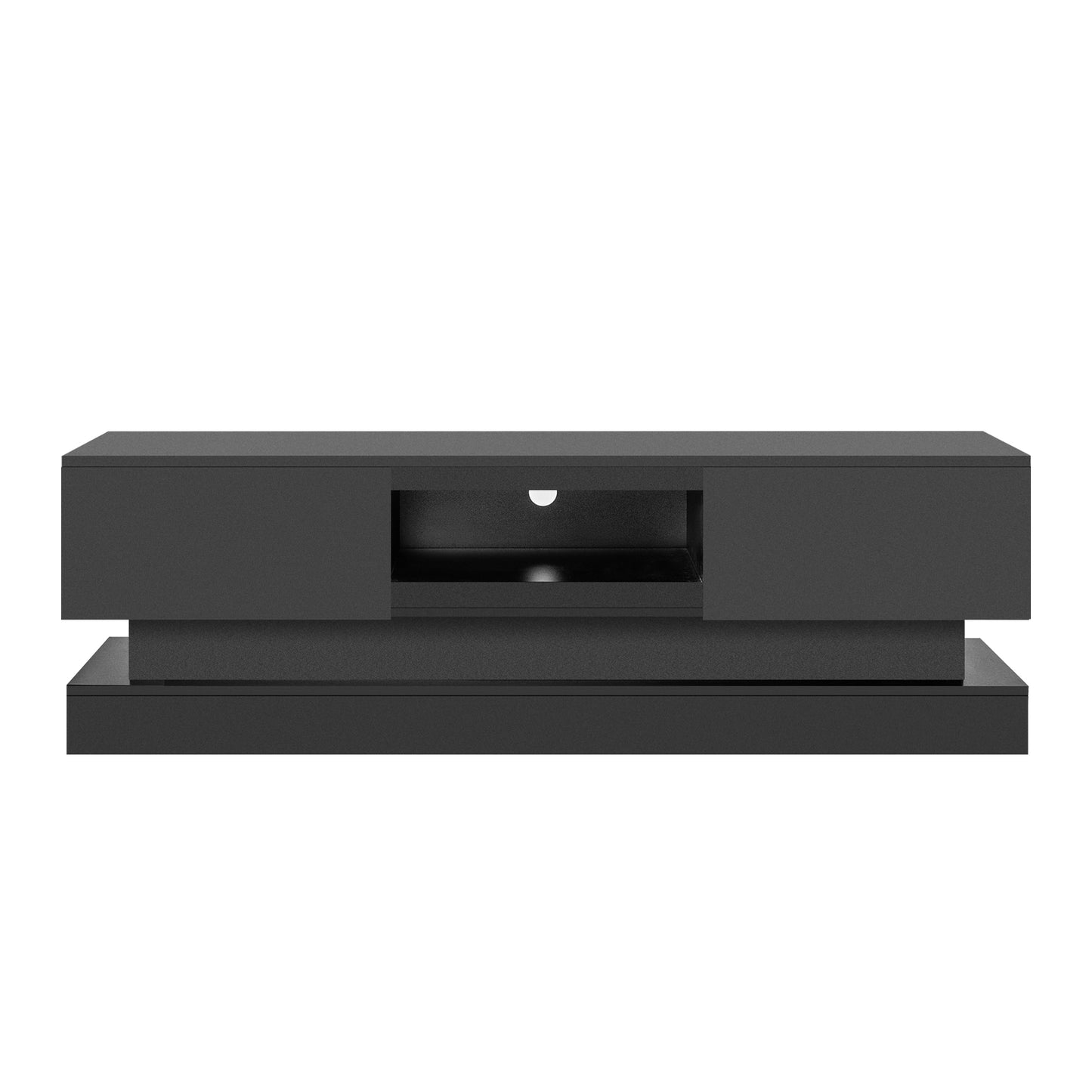 Modern 63-Inch Black TV Stand with LED Lights and Storage Options