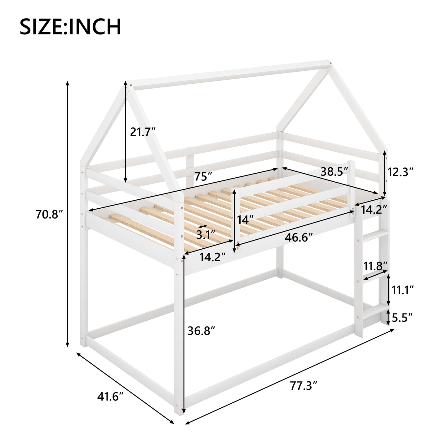 House Shaped Twin over Twin Low Bunk Bed