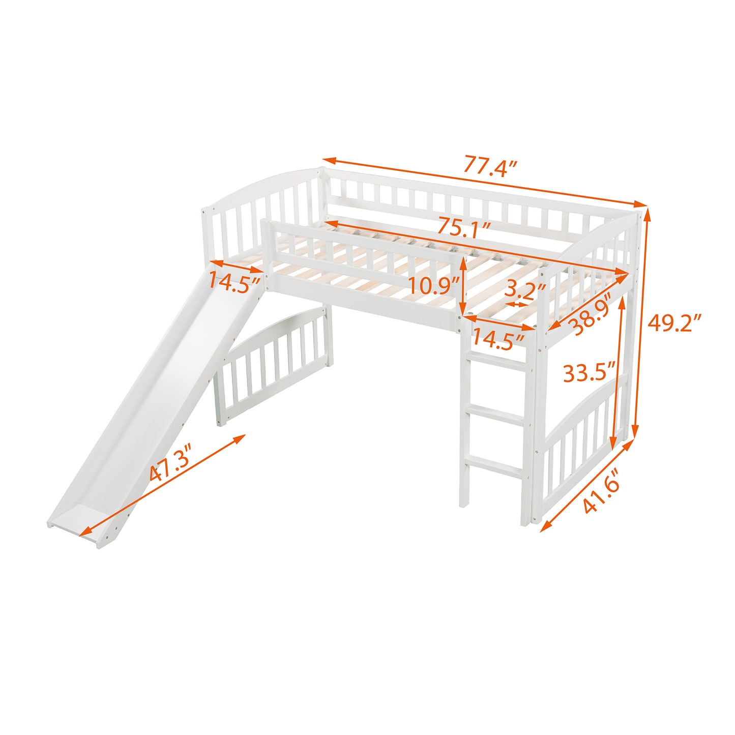 Twin size Loft Bed with Slide and Ladder, White