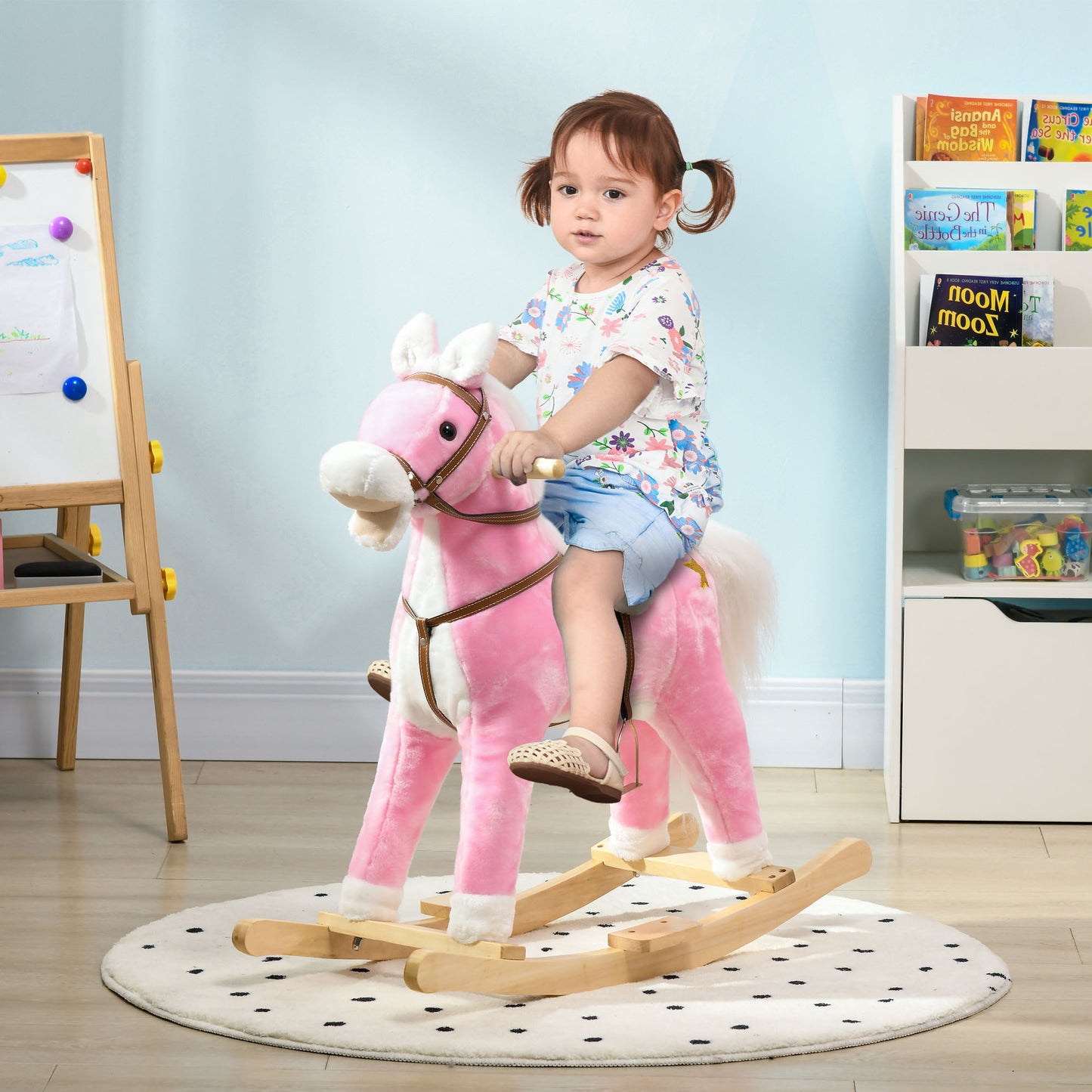 Rocking Horse with Sound and Saddle, Pink, for Ages 3-8