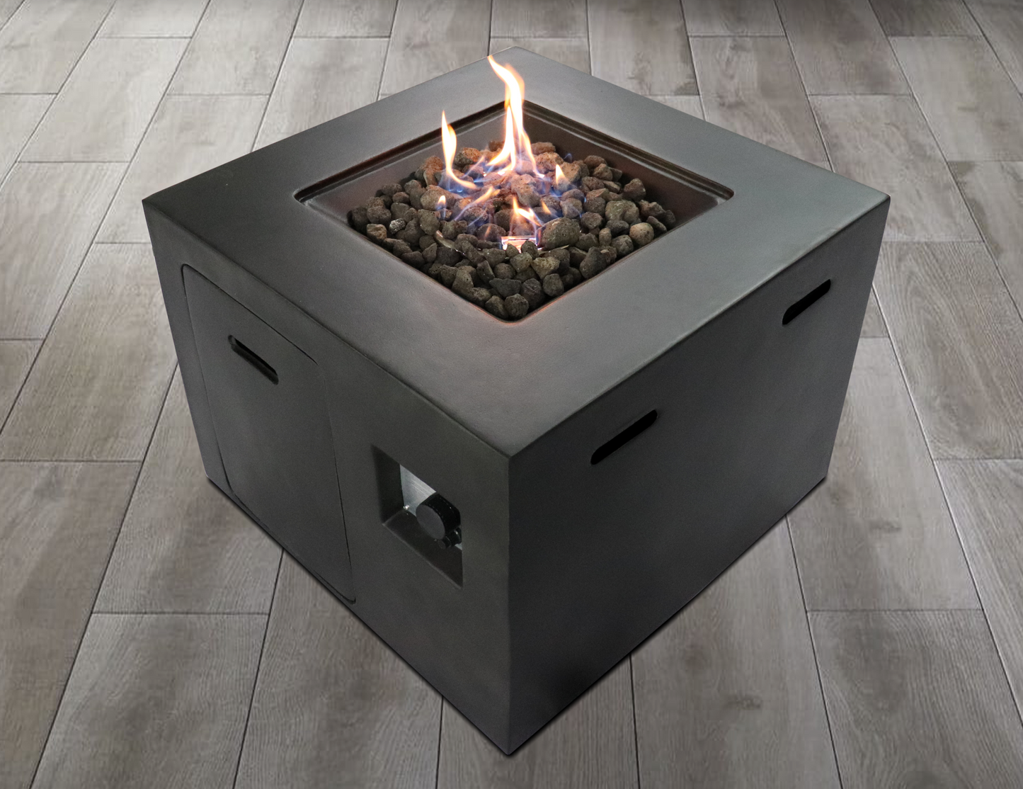 Outdoor Charcoal Finish Concrete Fire Pit Table with Adjustable Flame