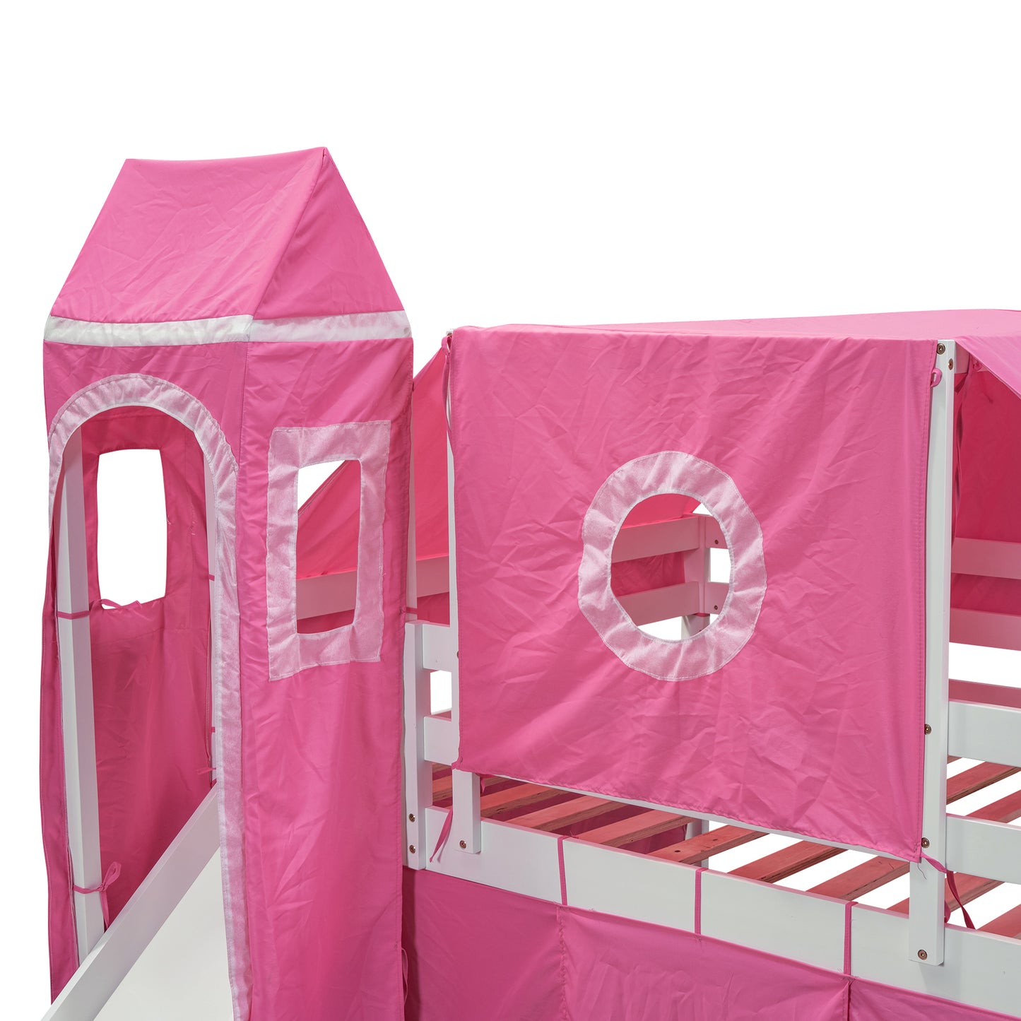 Full Size Loft Bed with Tent and Tower - Pink