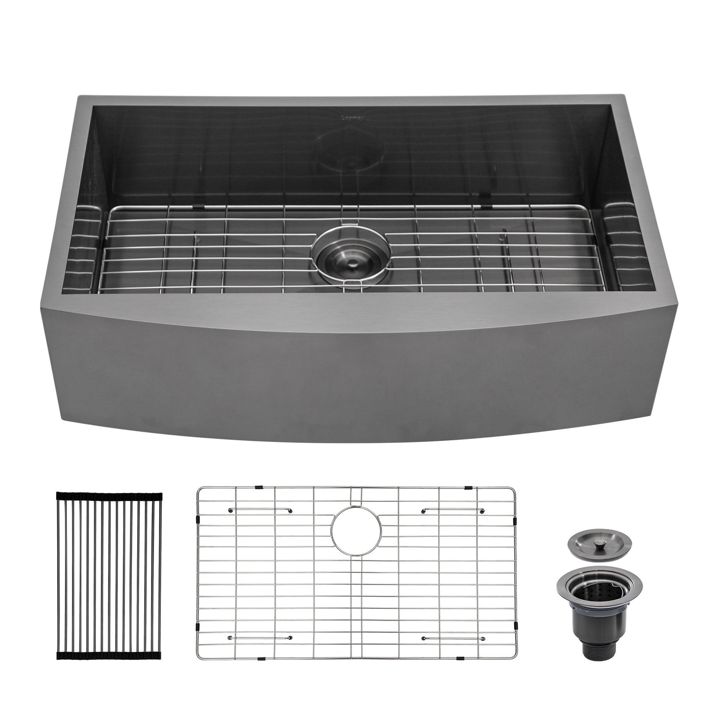 Gunmetal Black Stainless Steel Farmhouse Kitchen Sink 36x21 Single Bowl 18 Gauge Apron-front