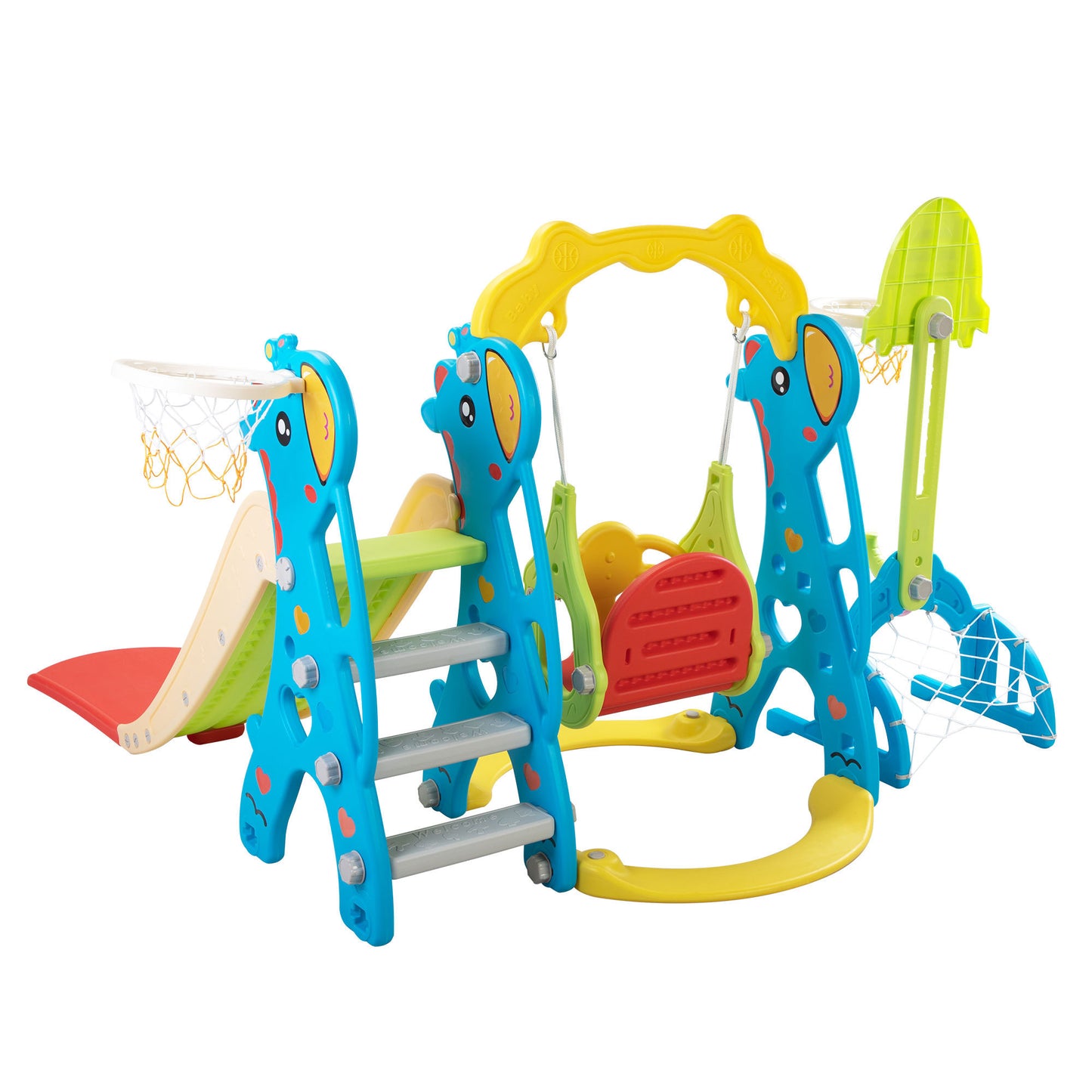 Giraffe-themed 5-in-1 Playground Set with Slide, Swing, and Ball Games for Toddlers