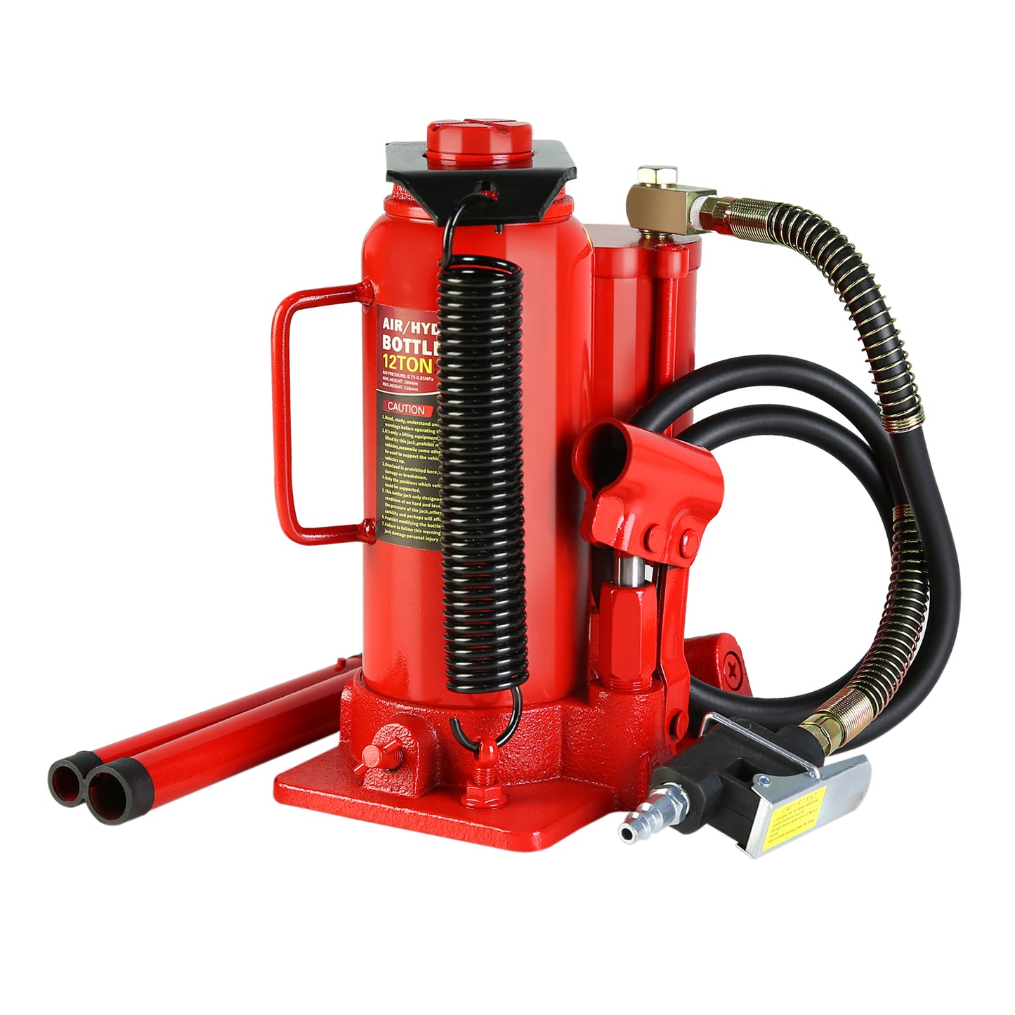 12-Ton Air Hydraulic Bottle Jack with 2-Section Long Handle