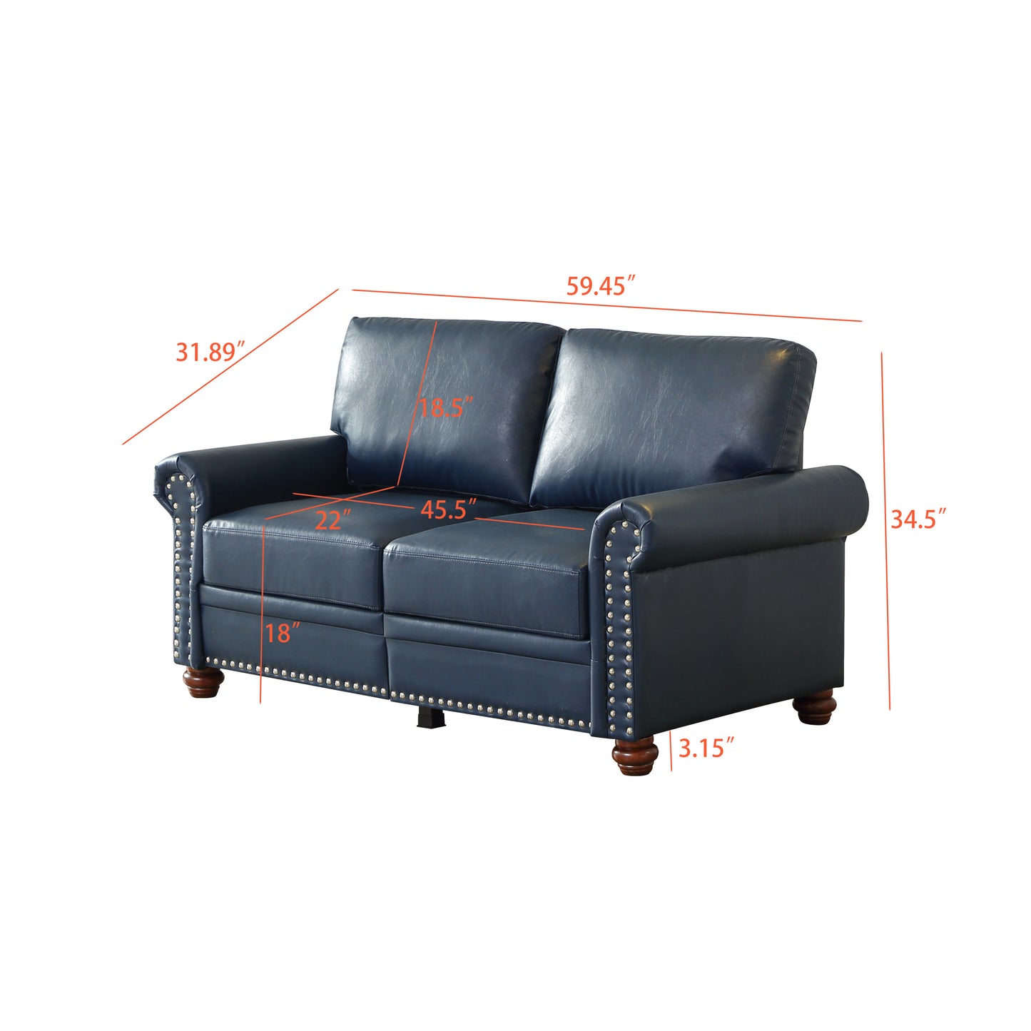 Living Room Sofa Loveseat Chair Navy Blue Faux Leather