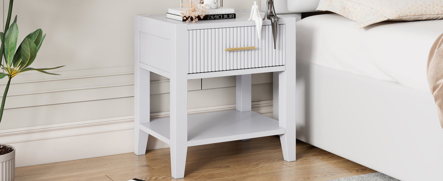 Wooden Nightstand with a Drawer and an Open Storage, End Table for Bedroom, White