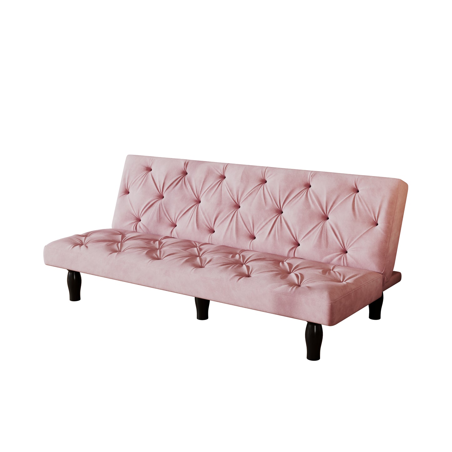 Convertible Pink Velvet Sofa Bed with Tufted Back and Adjustable Positions