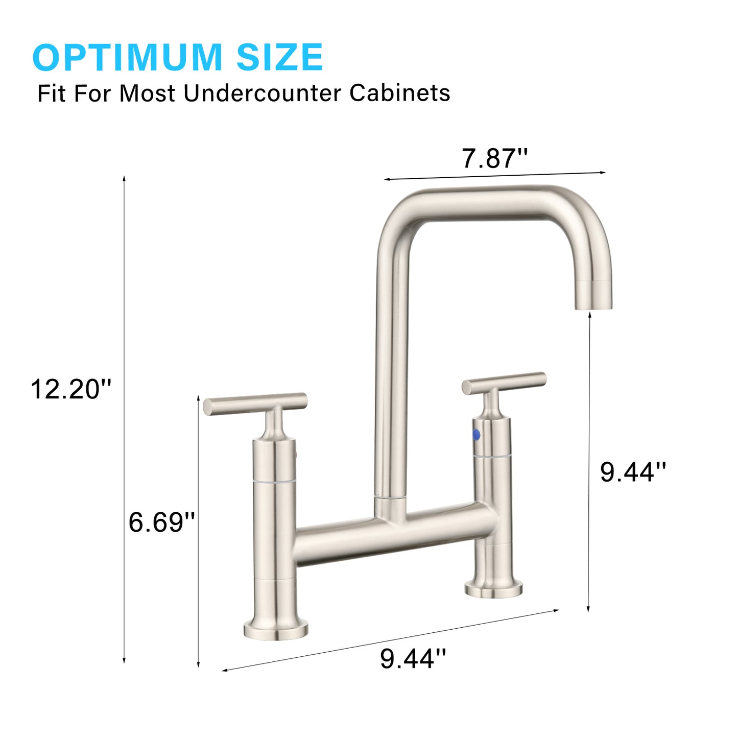 Double Handle Bridge Kitchen Faucet In Stainless Steel