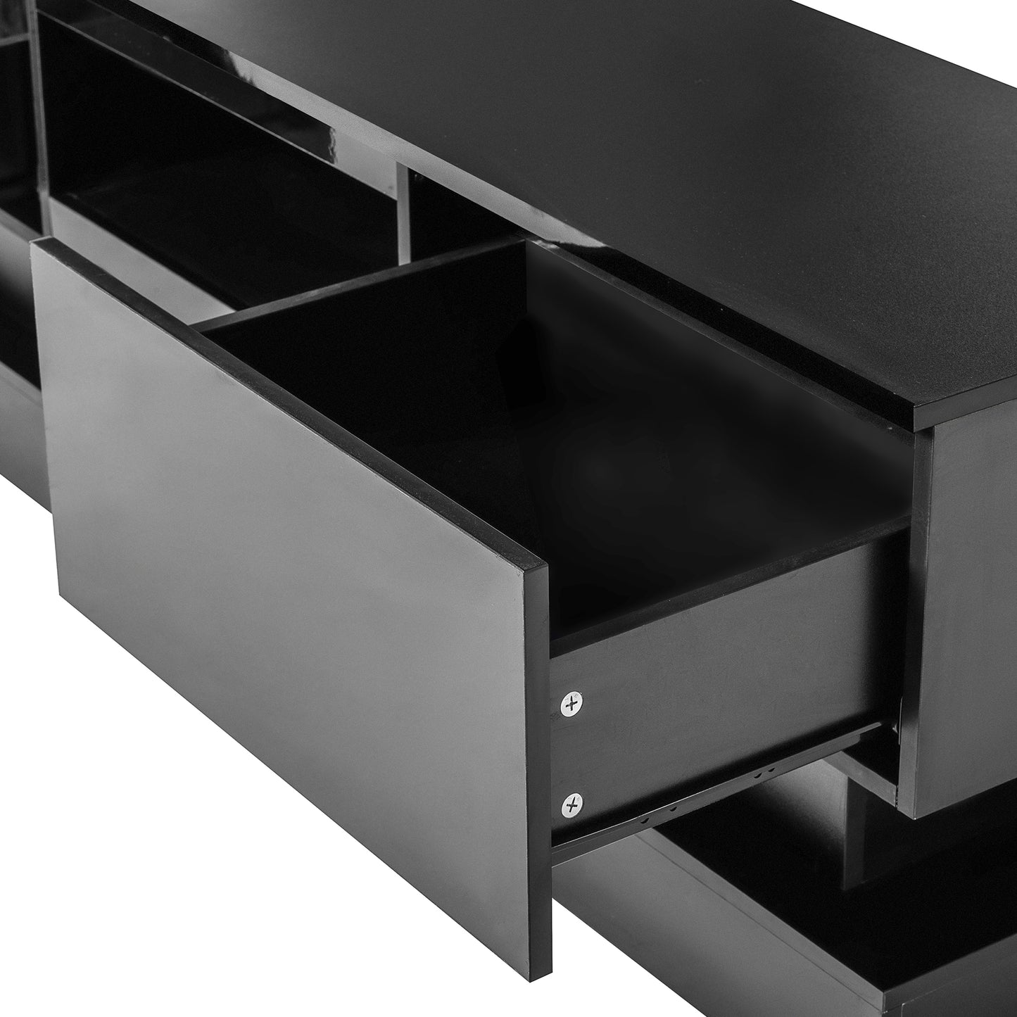 Modern 63-Inch Black TV Stand with LED Lights and Storage Options