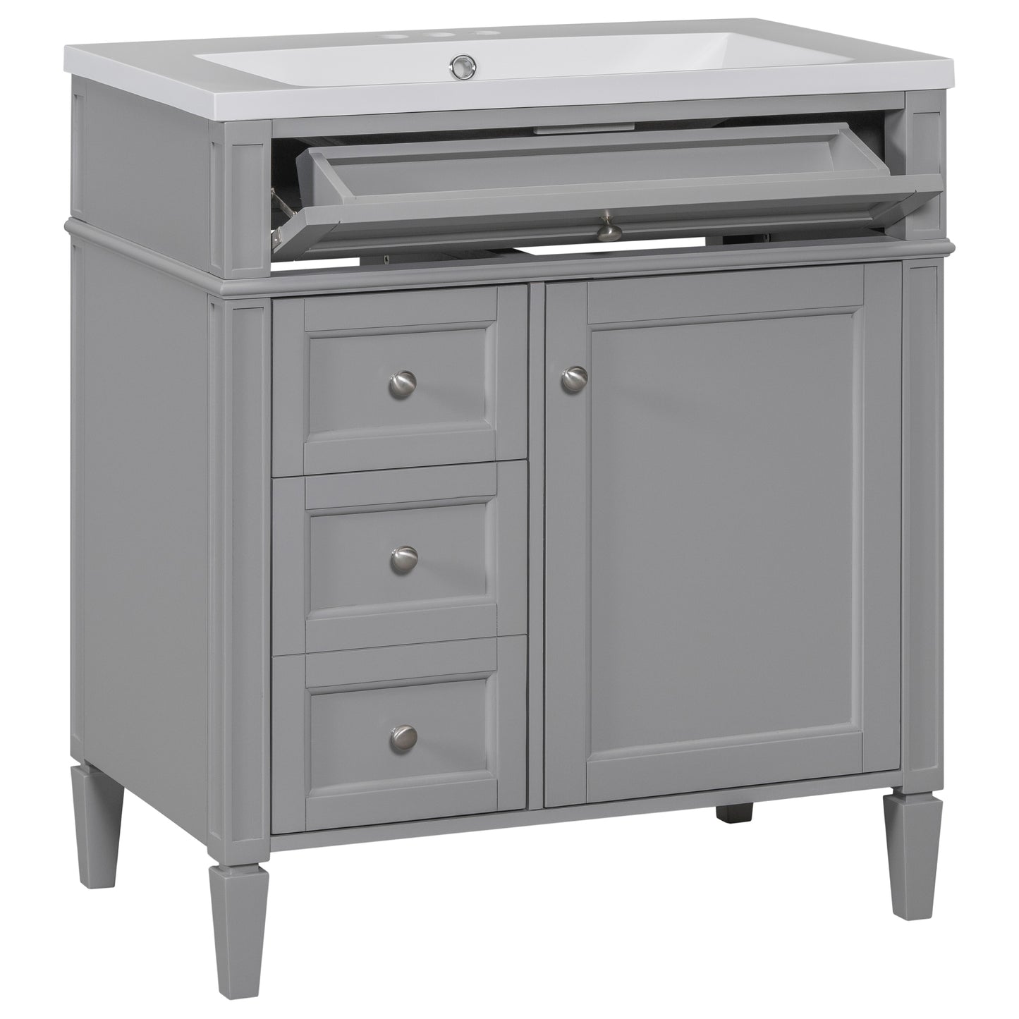 30'' Bathroom Vanity with Top Sink, Modern Bathroom Storage Cabinet with 2 Drawers and a Tip-out Drawer, Single Sink Bathroom Vanity