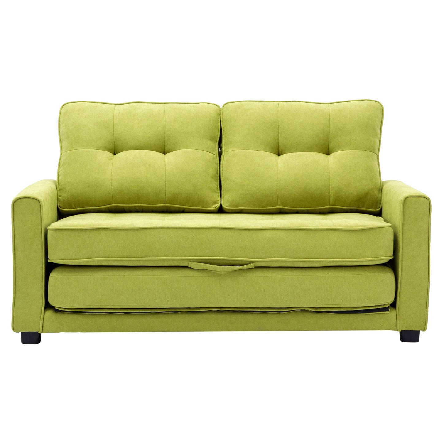 Loveseat Sofa with Pull-Out Bed, Green Chenille Upholstery