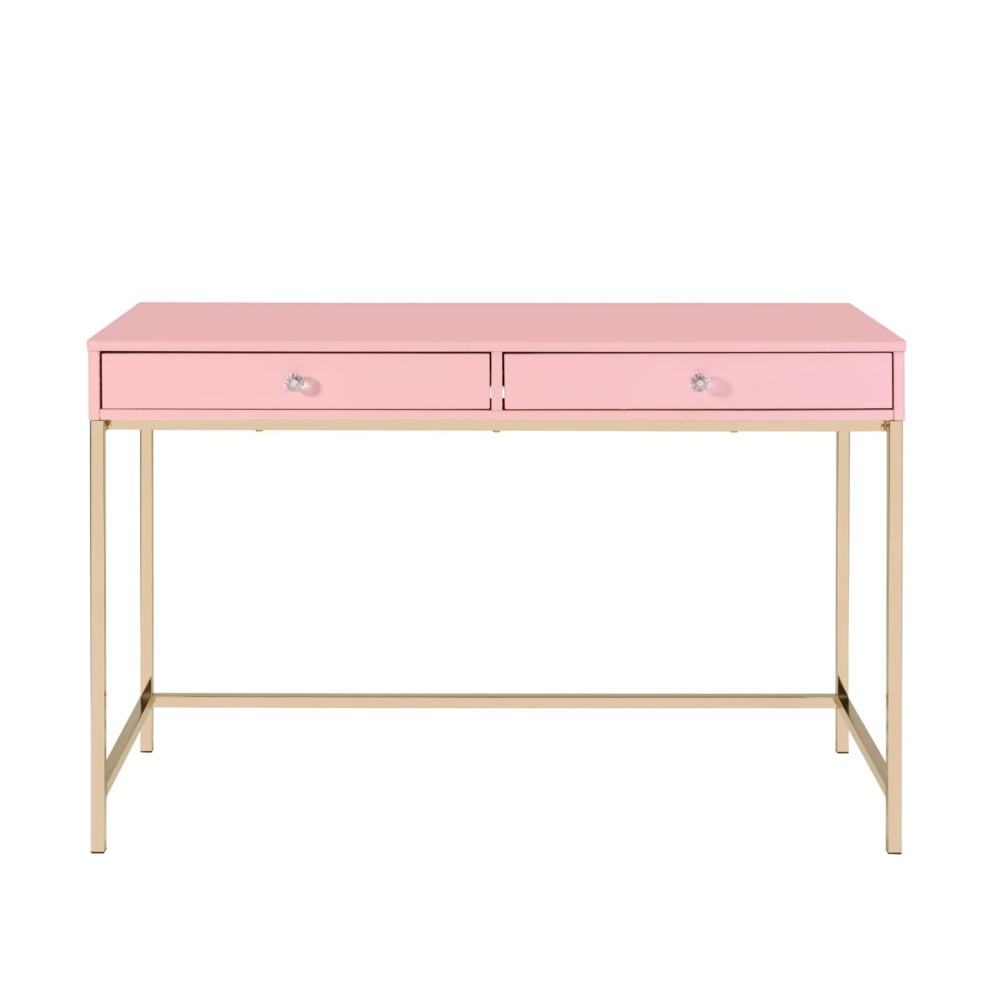 Elegant Pink and Gold Writing Desk with Storage Drawers