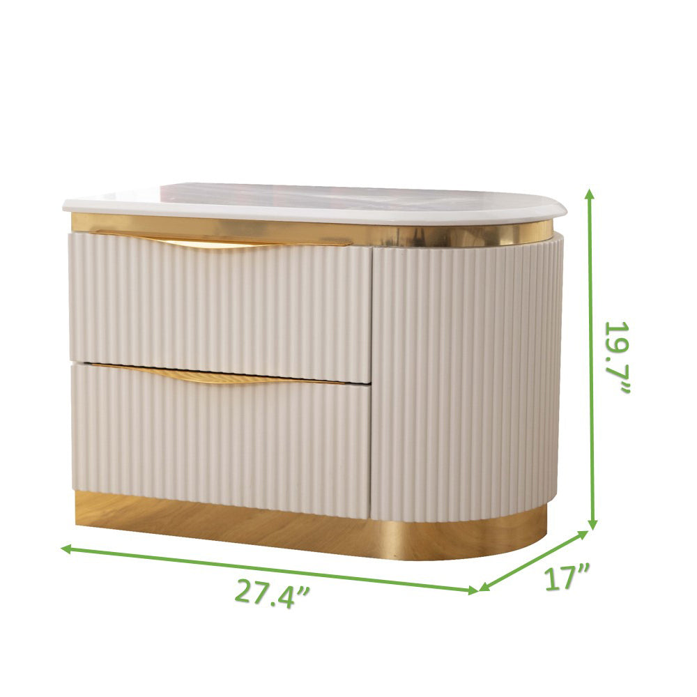 Laura Gold Detailed Left Nightstand made with Wood in White