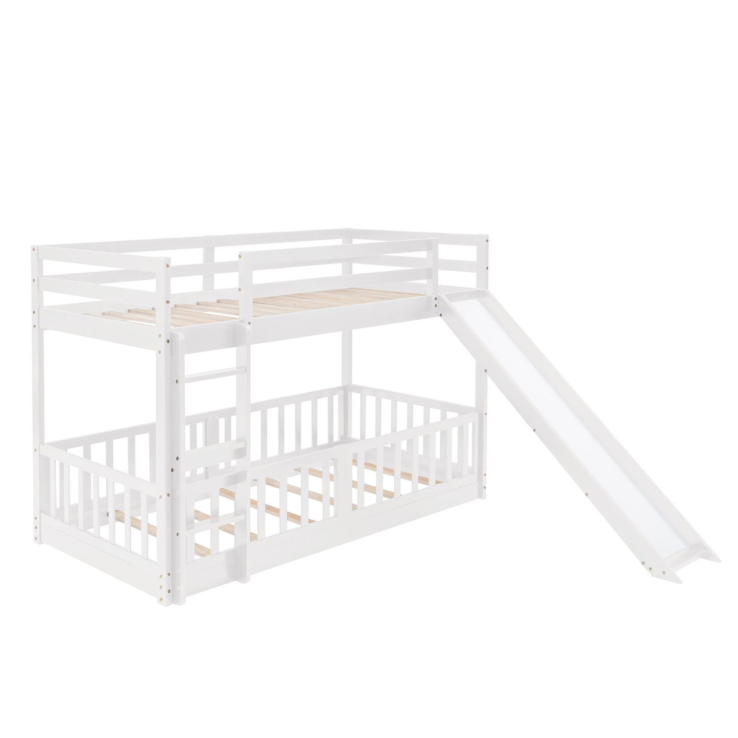 White Twin Bunk Bed with Slide, Ladder, and Space-Saving Design