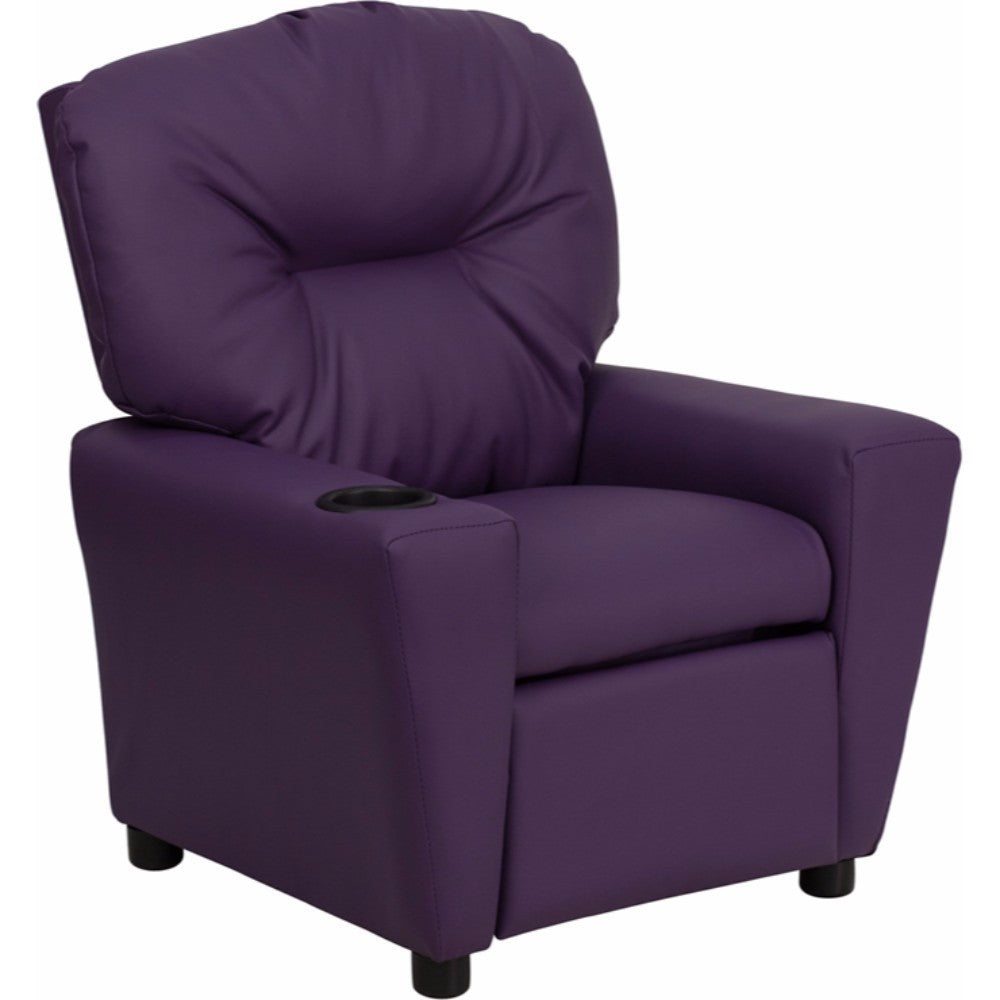 Contemporary Children's Purple Vinyl Recliner with Cup Holder