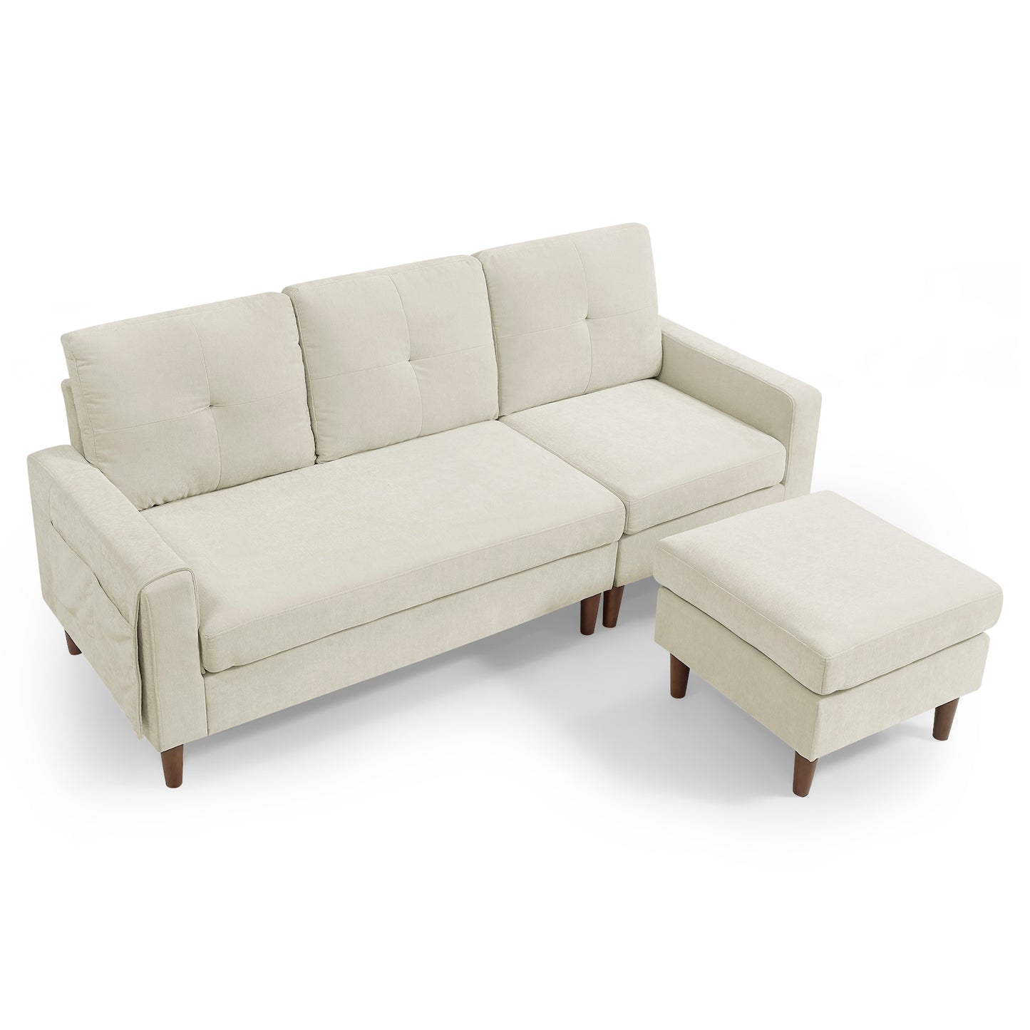 80 Convertible L-Shaped Sectional Sofa with Reversible Chaise and Removable Cushions, Beige Chenille