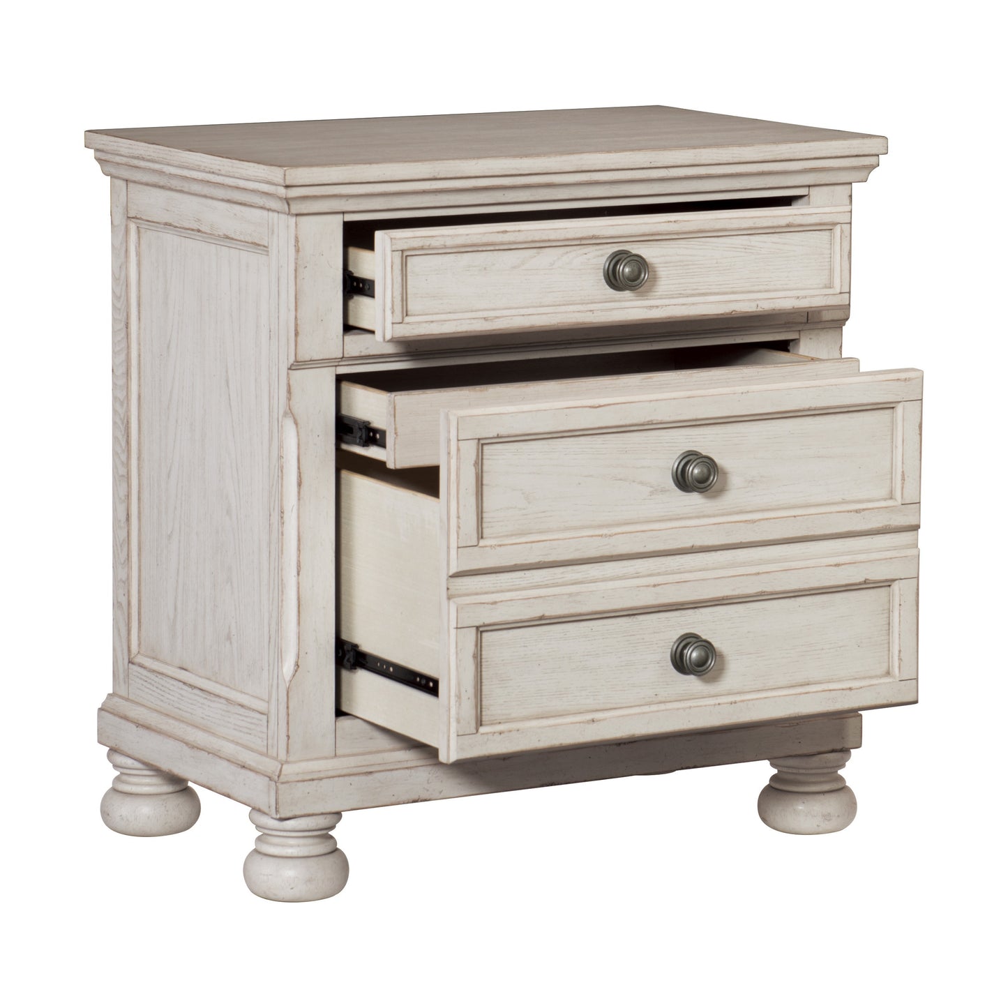 Transitional Wire-Brushed White Finish 1pc Nightstand with Hidden Drawer Bun Feet Classic Bedroom Furniture