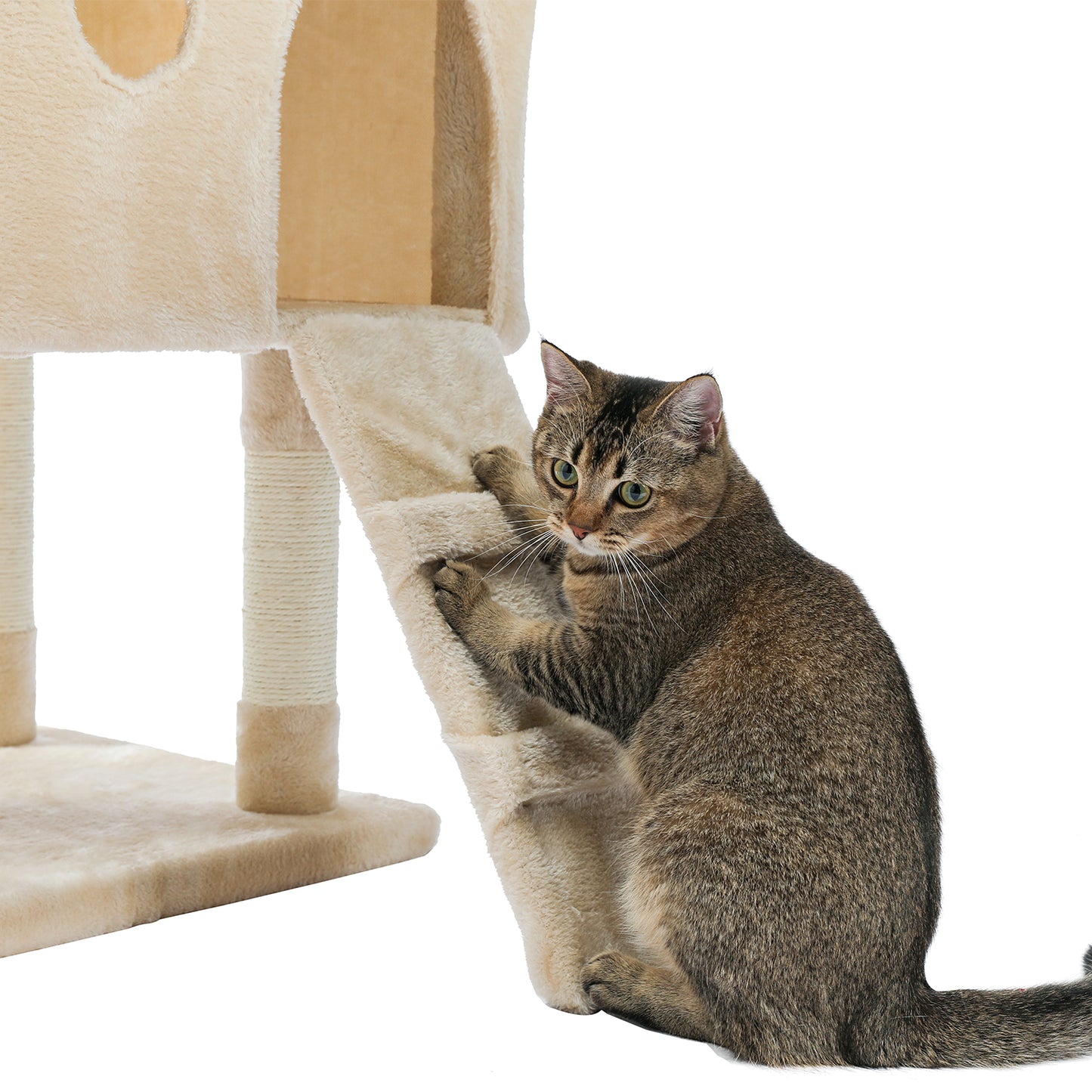 Cat Tree 69 Inches Cat Tower with 2 Condos and 2 Perches, Kitty Climber Tower Furniture, Upgraded Version Beige