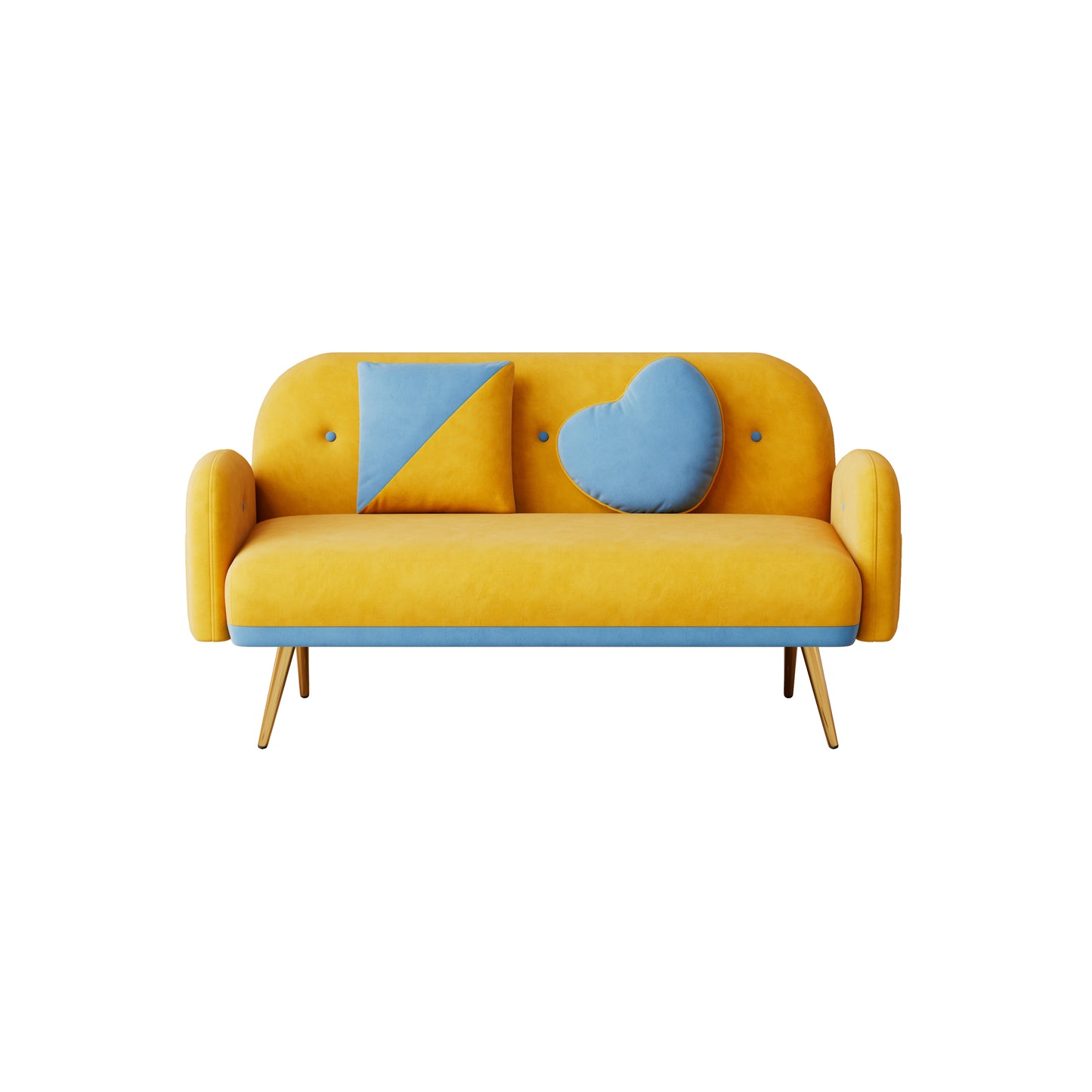 Yellow Velvet Sofa with Two Pillows for Small Spaces