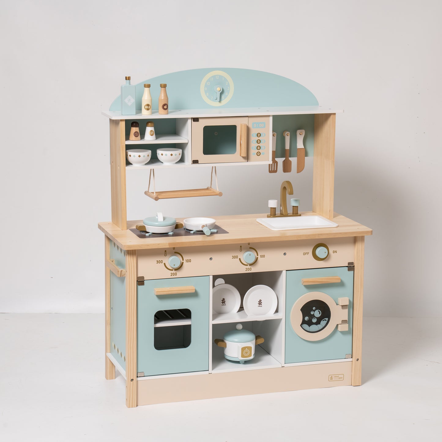 Toy Kitchen Set with Swing and Realistic Functionalities - Blue & Gold