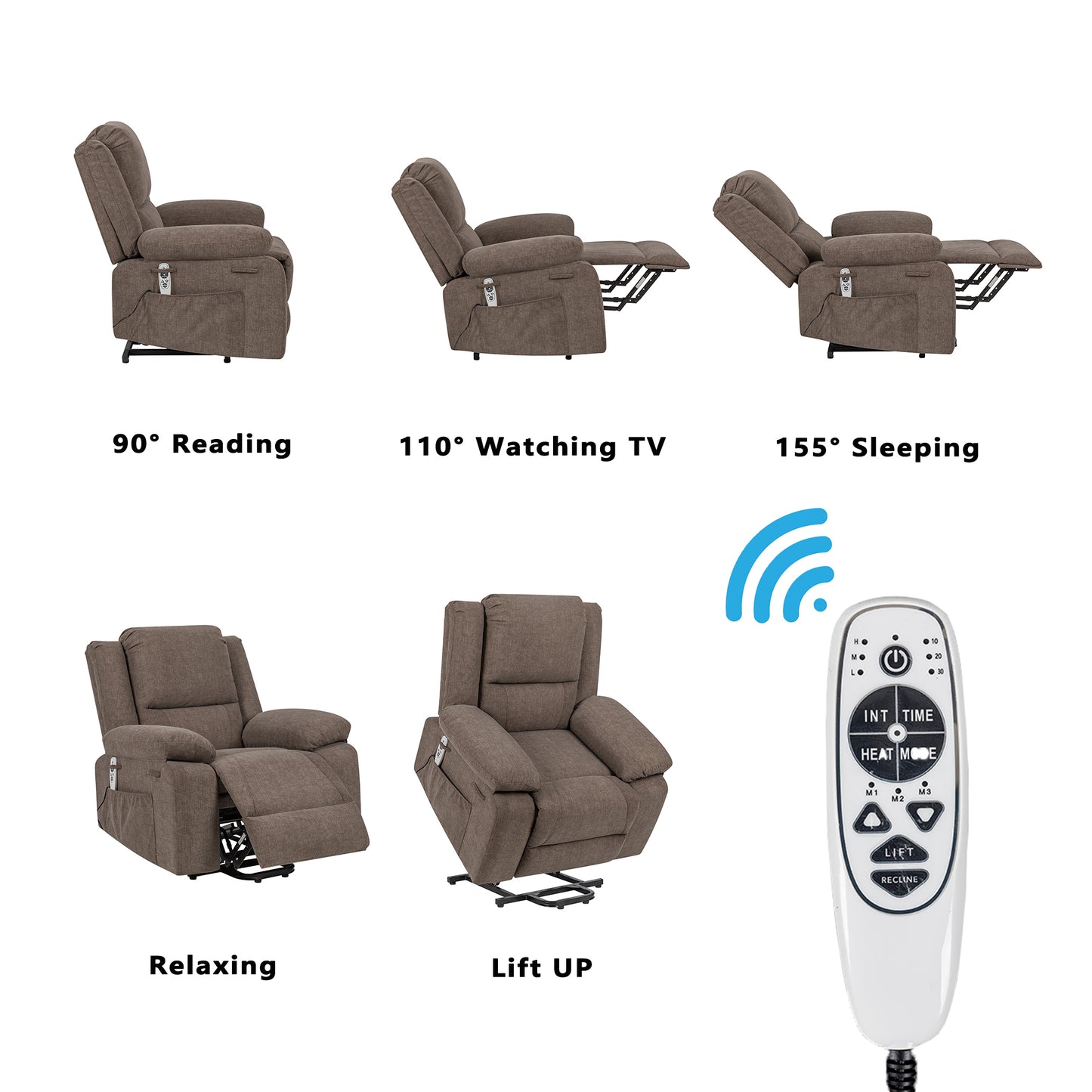 Electric Power Recliner Chair with Massage, Heat, and Remote Control