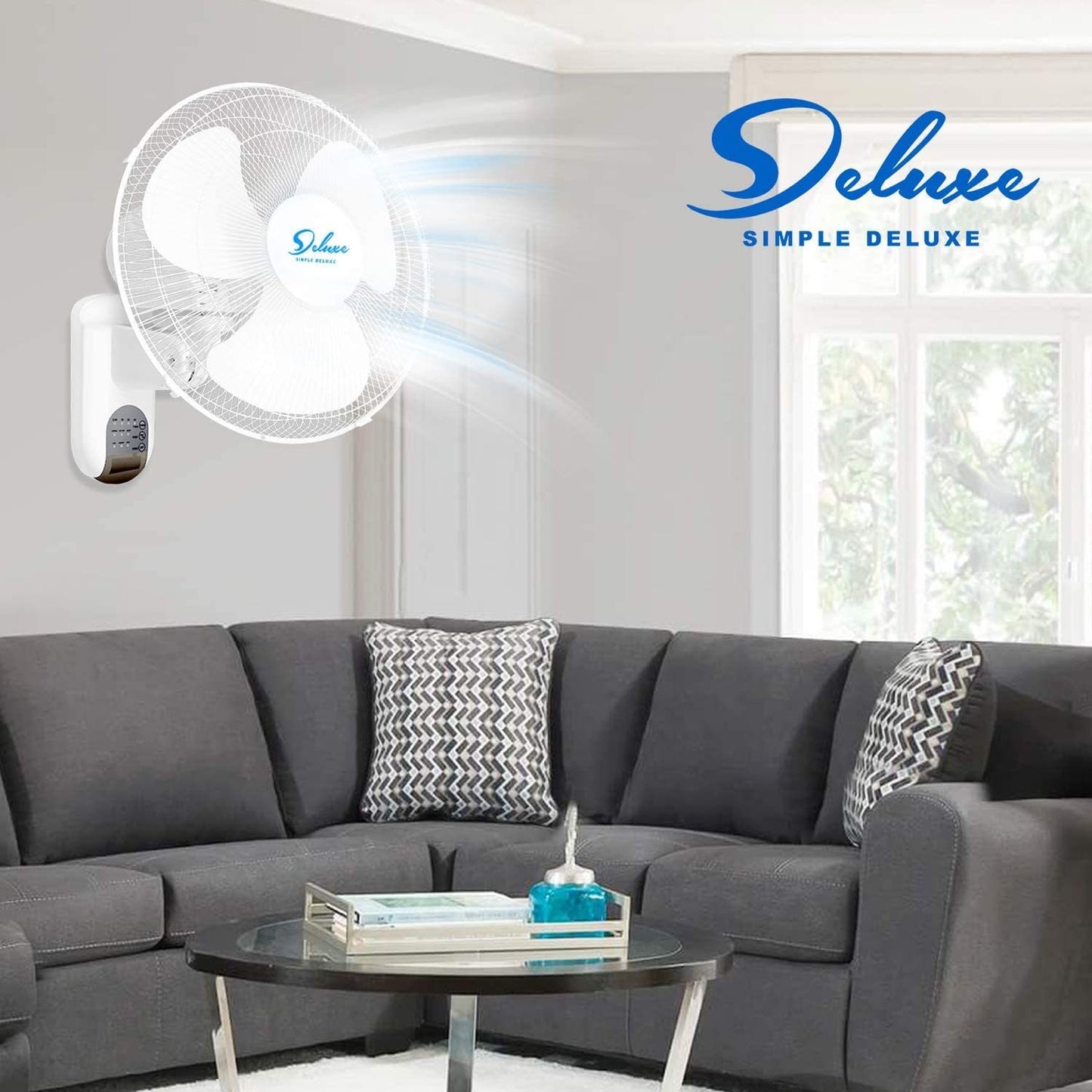 Refreshing Airflow Solution: Simple Deluxe 16 Inch Digital Wall Mount Fan with Remote Control, 3 Speeds, 3 Oscillating Modes