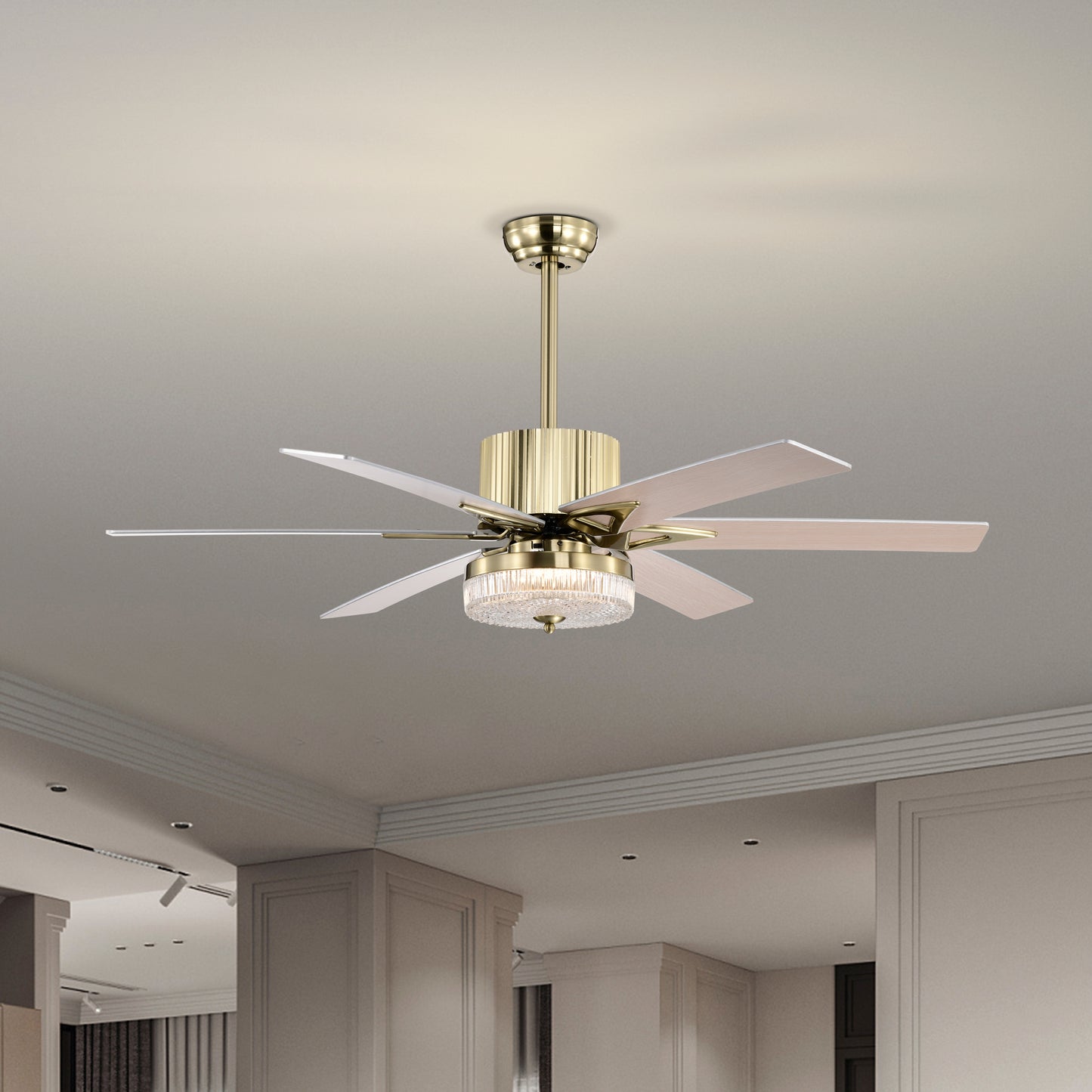 52'' Contemporary Wood Ceiling Fan with Remote Control and LED Light