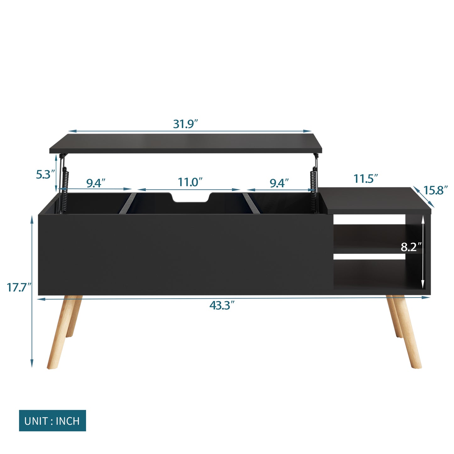 Elegant Lift-Top Coffee Table with Hidden Compartment and Solid Wood Legs