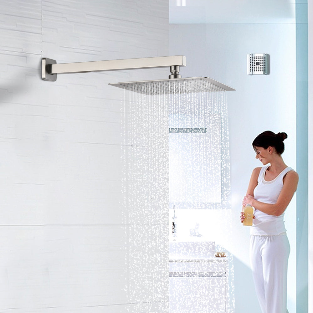 Square Stainless Steel Rainfall Showerhead with Self-Cleaning Nozzle and High Pressure Waterfall Effect