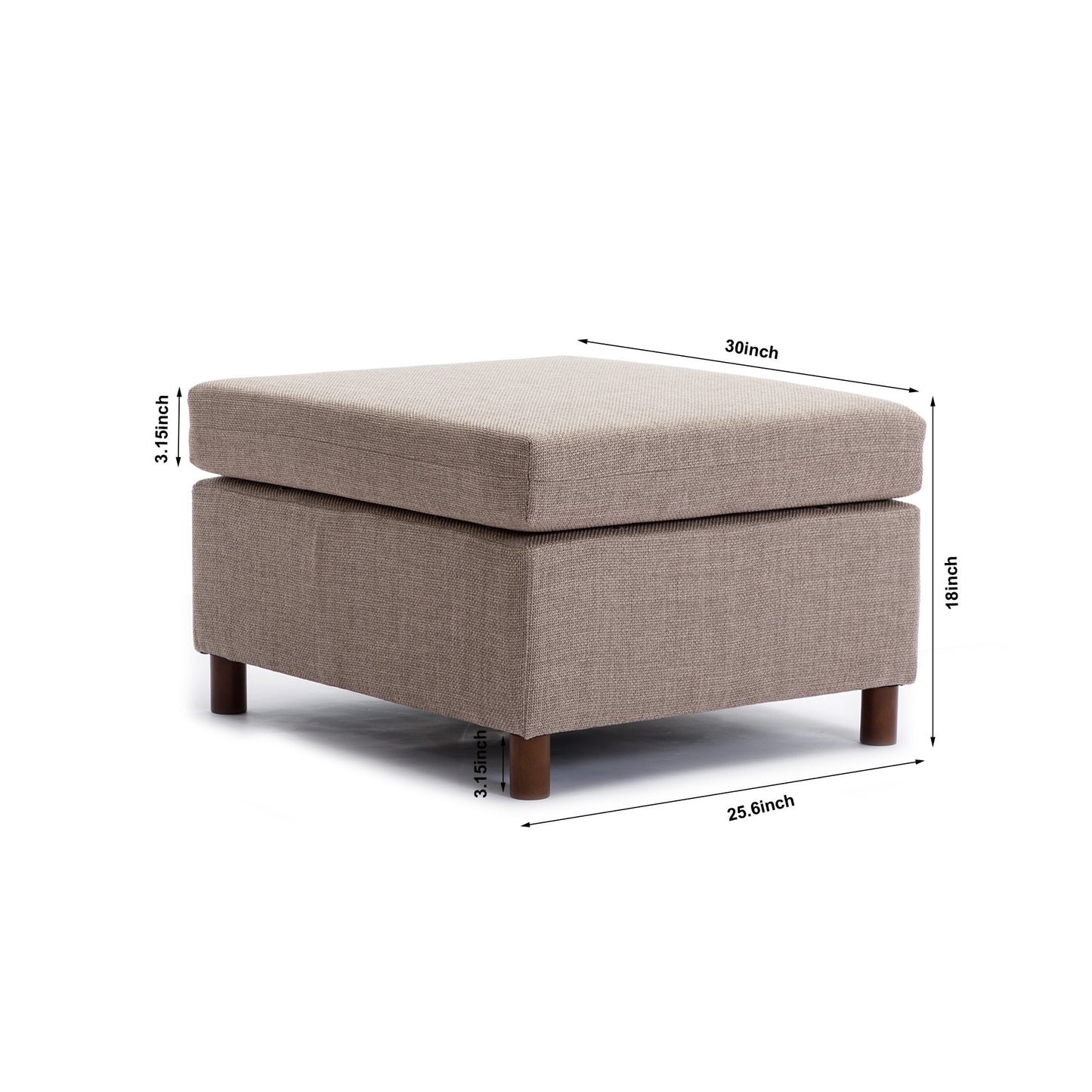 4 Seat Sectional Sofa with Ottoman, Brown Linen, Sturdy Wood Frame, High-Density Sponge Padding