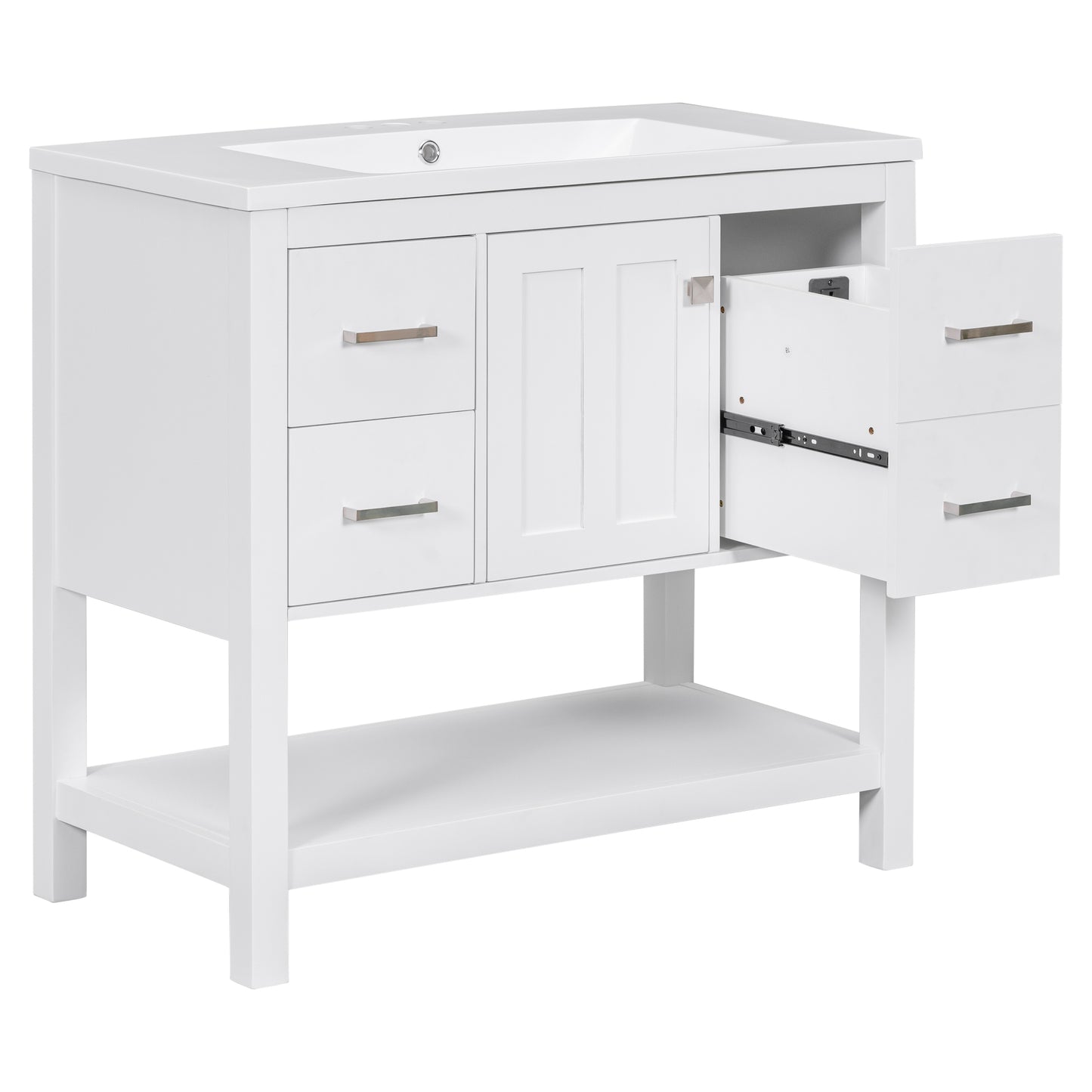 [Cabinet Only]36" White Modern Bathroom Vanity with USB(Sink not included)