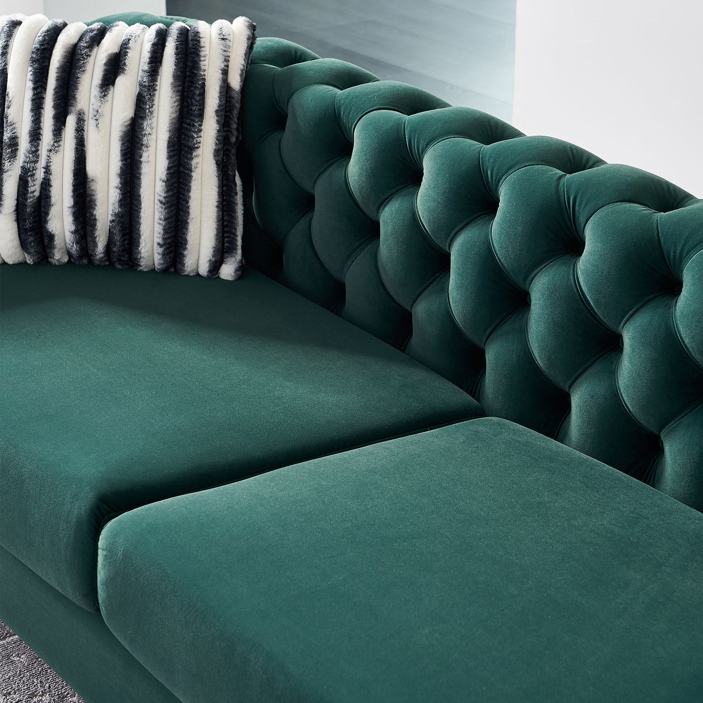 Chesterfield Modern Tufted Velvet Living Room Sofa, 84.25''W Couch,Green