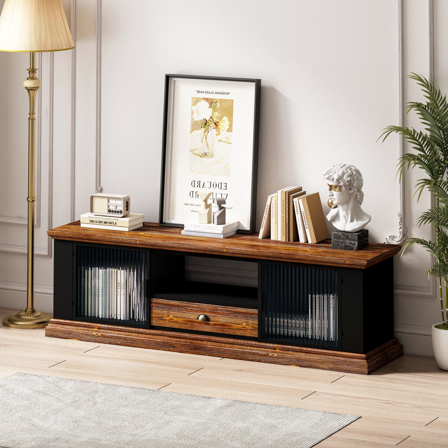 Sleek TV Console Table with Storage Cabinets and Drawer, Media Cabinet for Home Decor