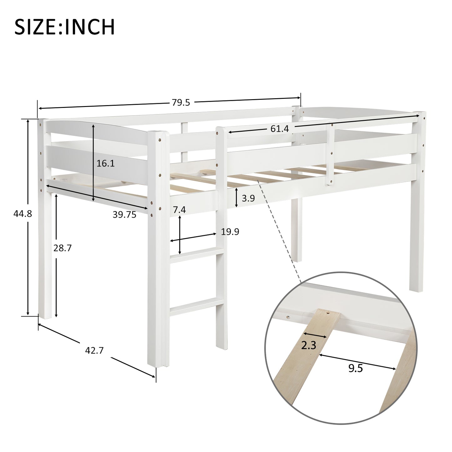 Twin Wood Loft Bed Low Loft Beds with Ladder,Twin,White( :WF192082AAK)