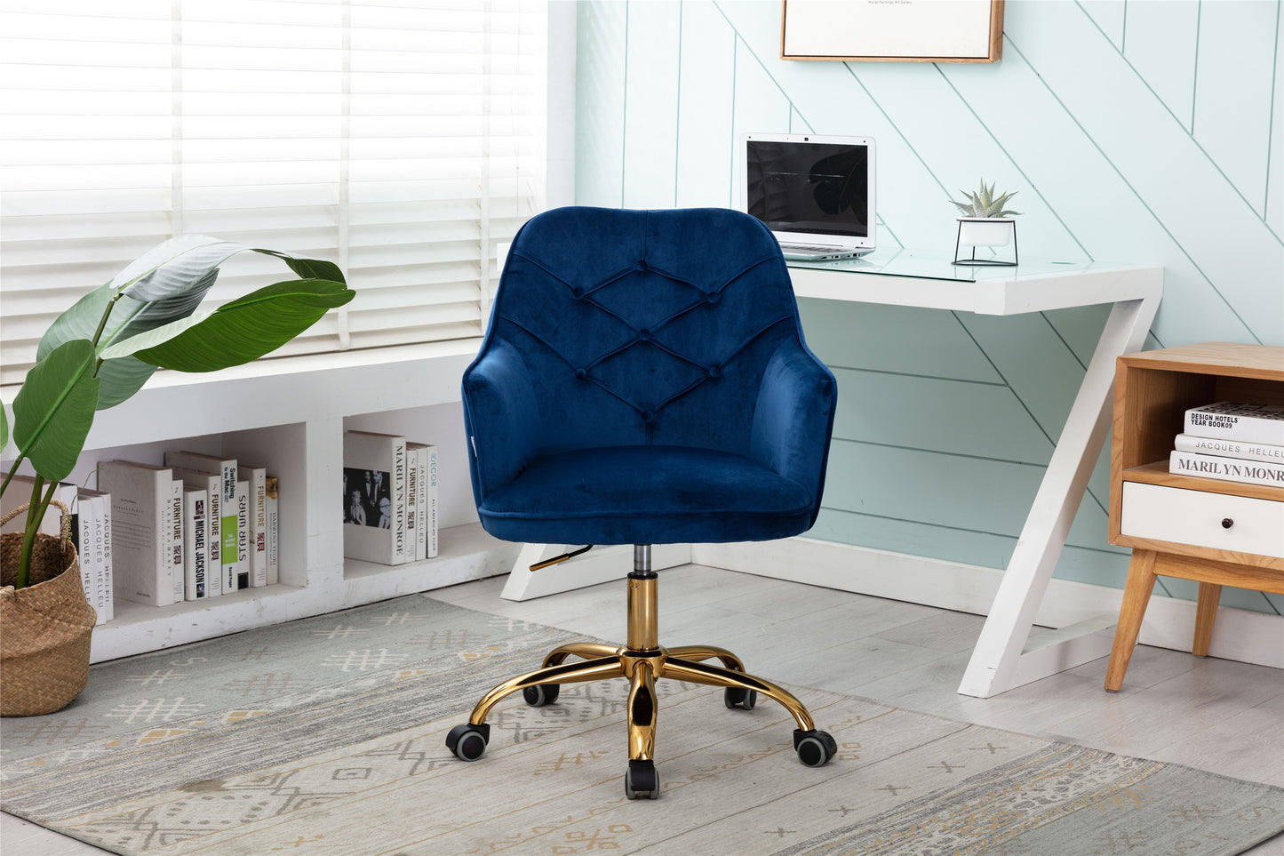 Velvet Swivel Shell Chair for Living Room ,Office chair , Modern Leisure Arm Chair Navy